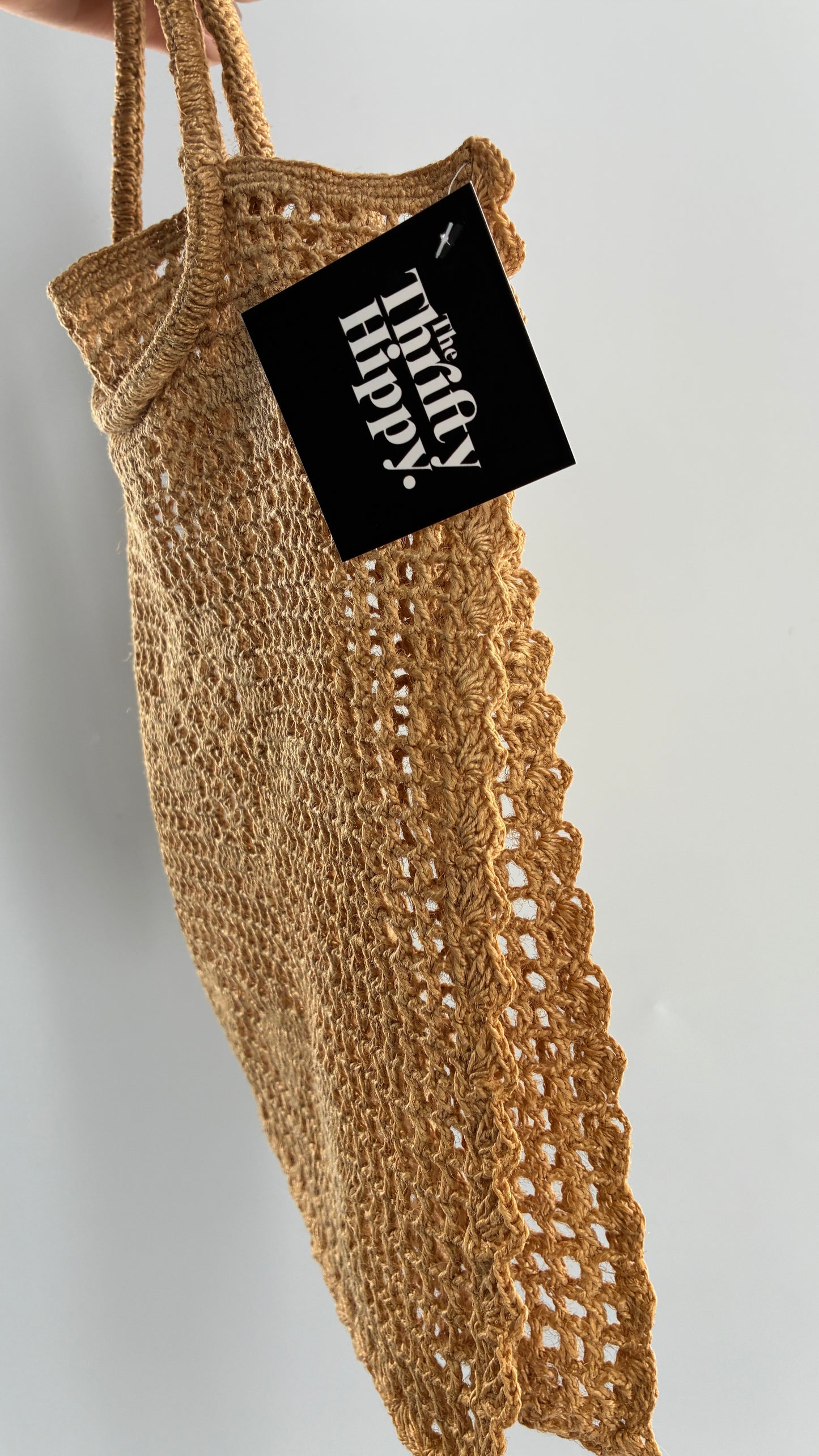 Vintage Macrame Round Handle Straw Tote
