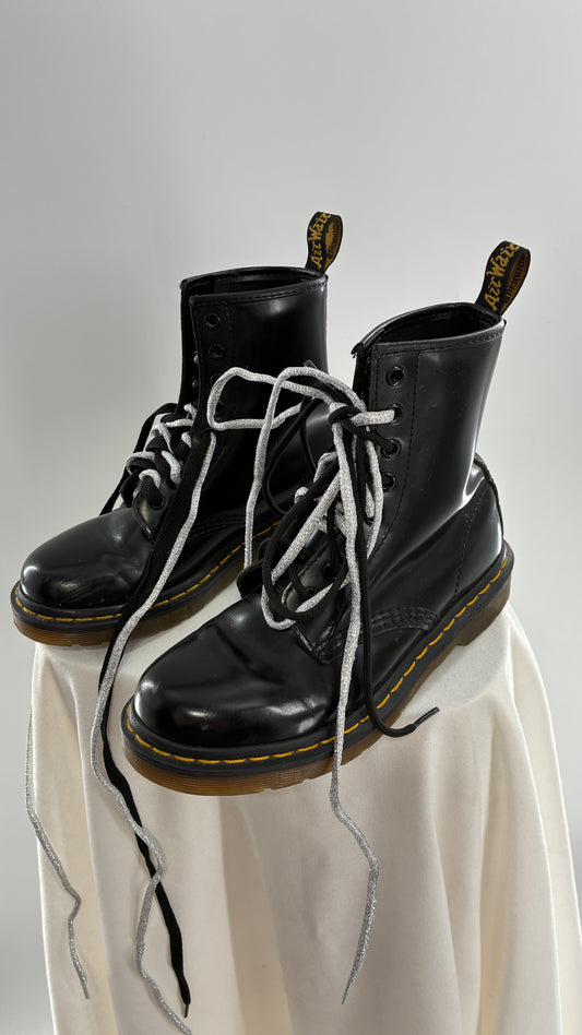 Vintage Dr. Martens Patent Leather Black Combat Boots (6)