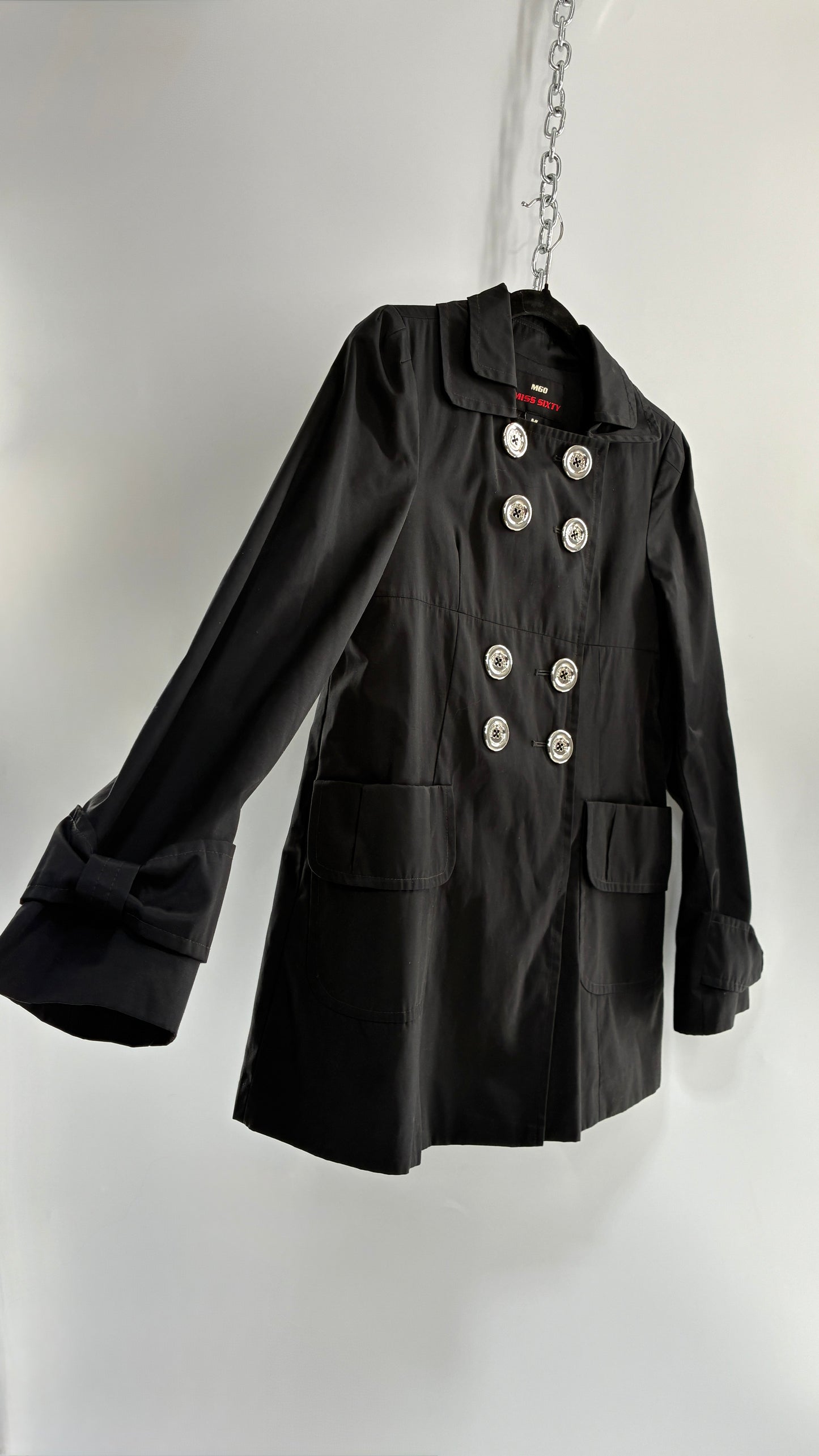 Vintage MISS SIXTY Black Jacket with Oversized Silver Buttons (Medium)