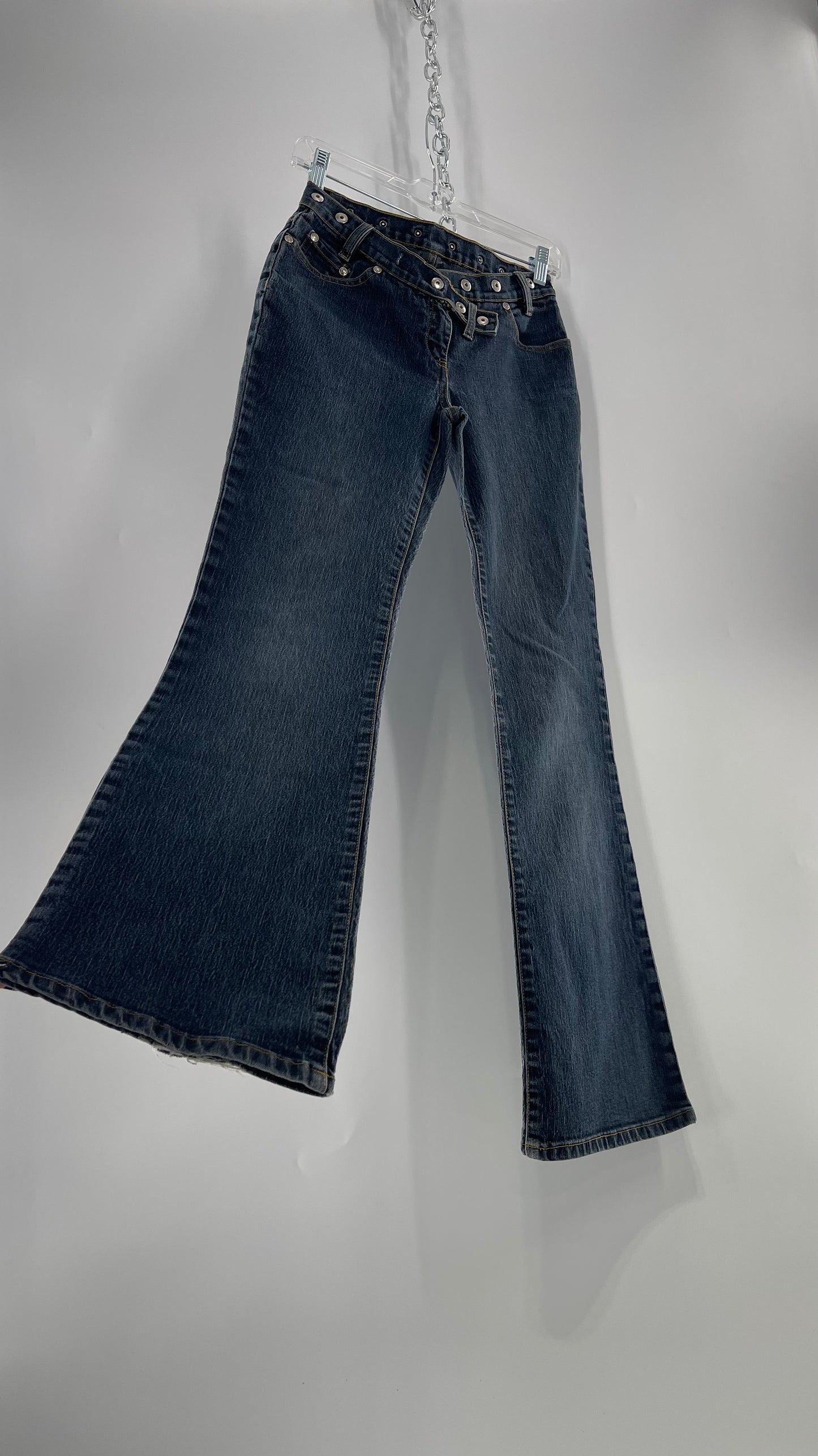 Vintage No Boundaries Grayed Jean Kickflares with Silver Metal Studded Waistline (3)