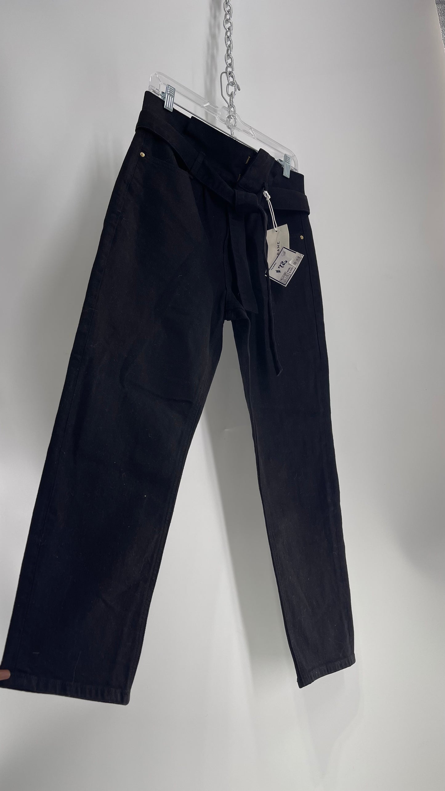 FRAME Black Denim Tie Waist Straight Legs with Tags Attached  (28)