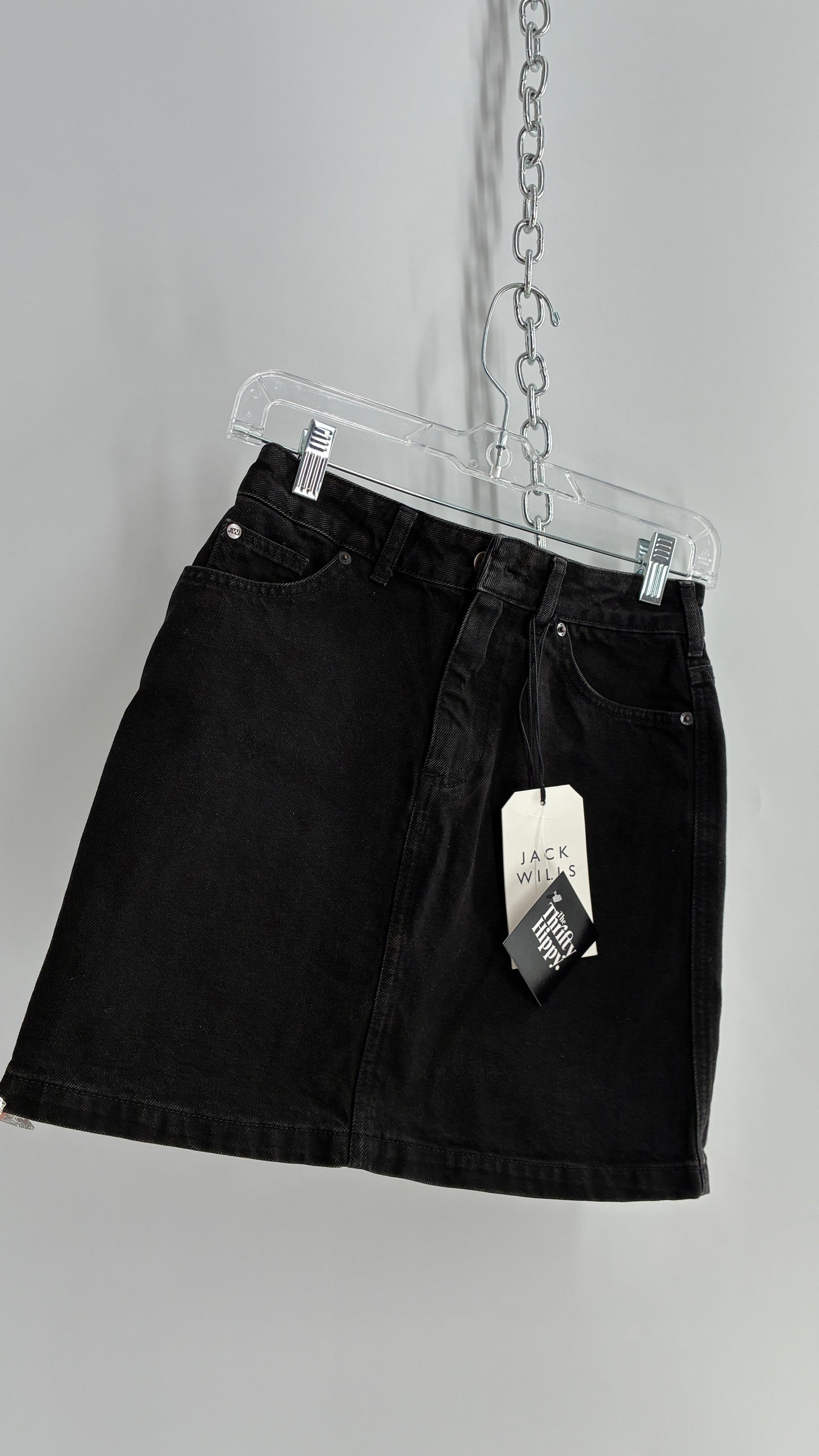 JACK WILLS Black Denim Mini Skirt with Tags Attached (2)
