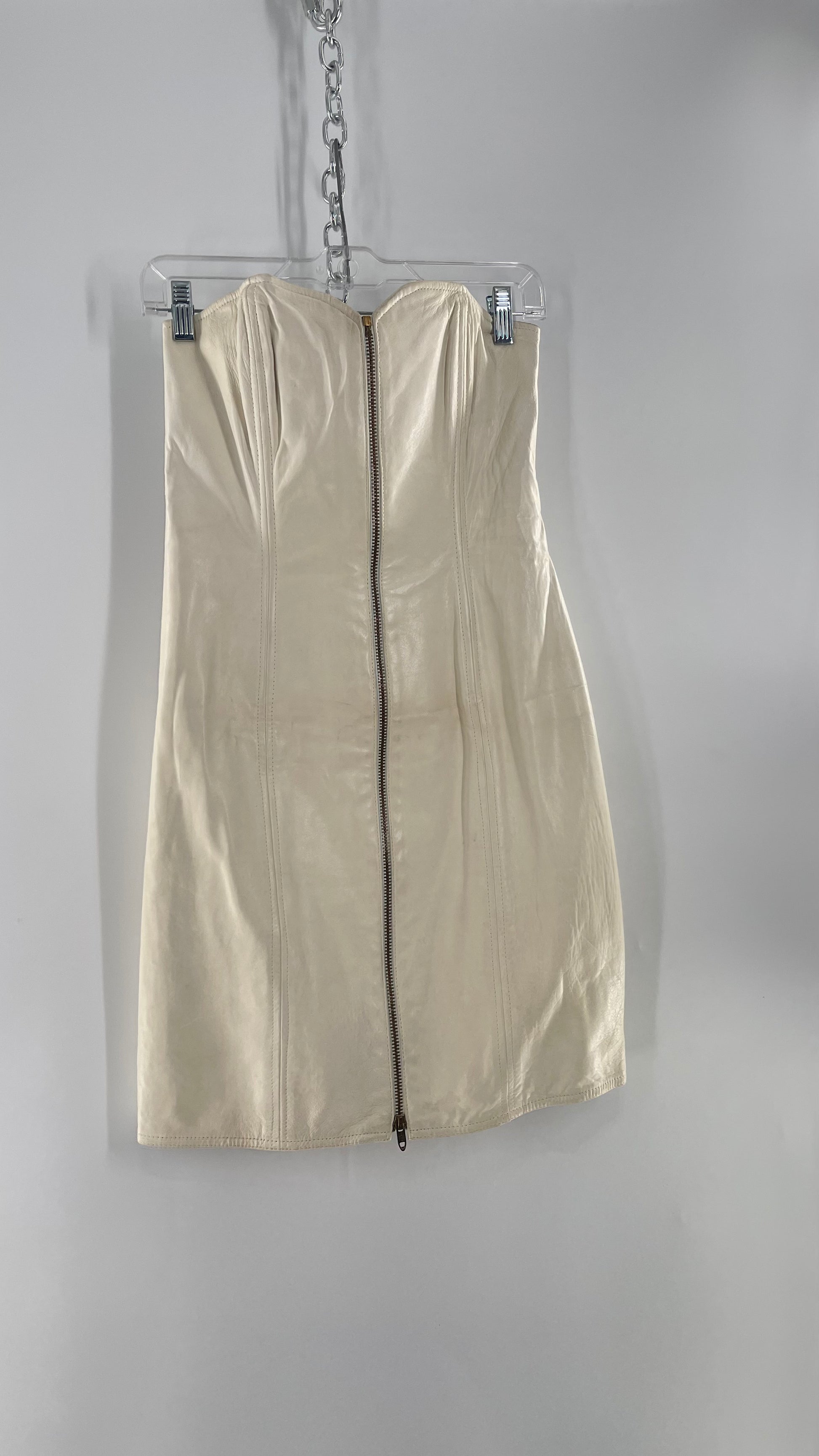 white leather mini dress Vintage White Leather Zip Front Mini Dress *Handmade* (Size Small/Medi – The Thrifty Hippy