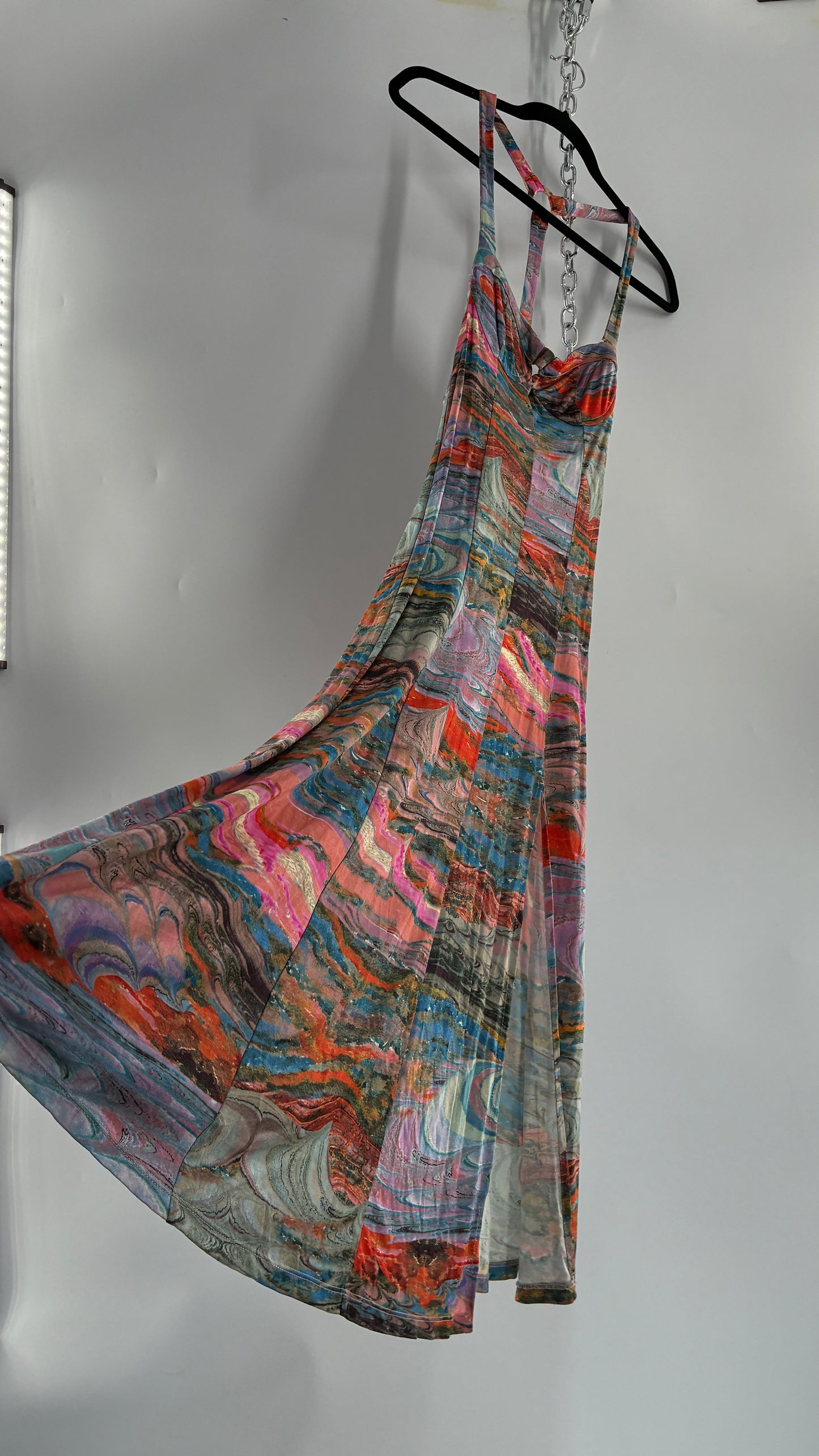 Free People Water Color Style Paneled Side Slit Gown with Underwire Bust (XS)