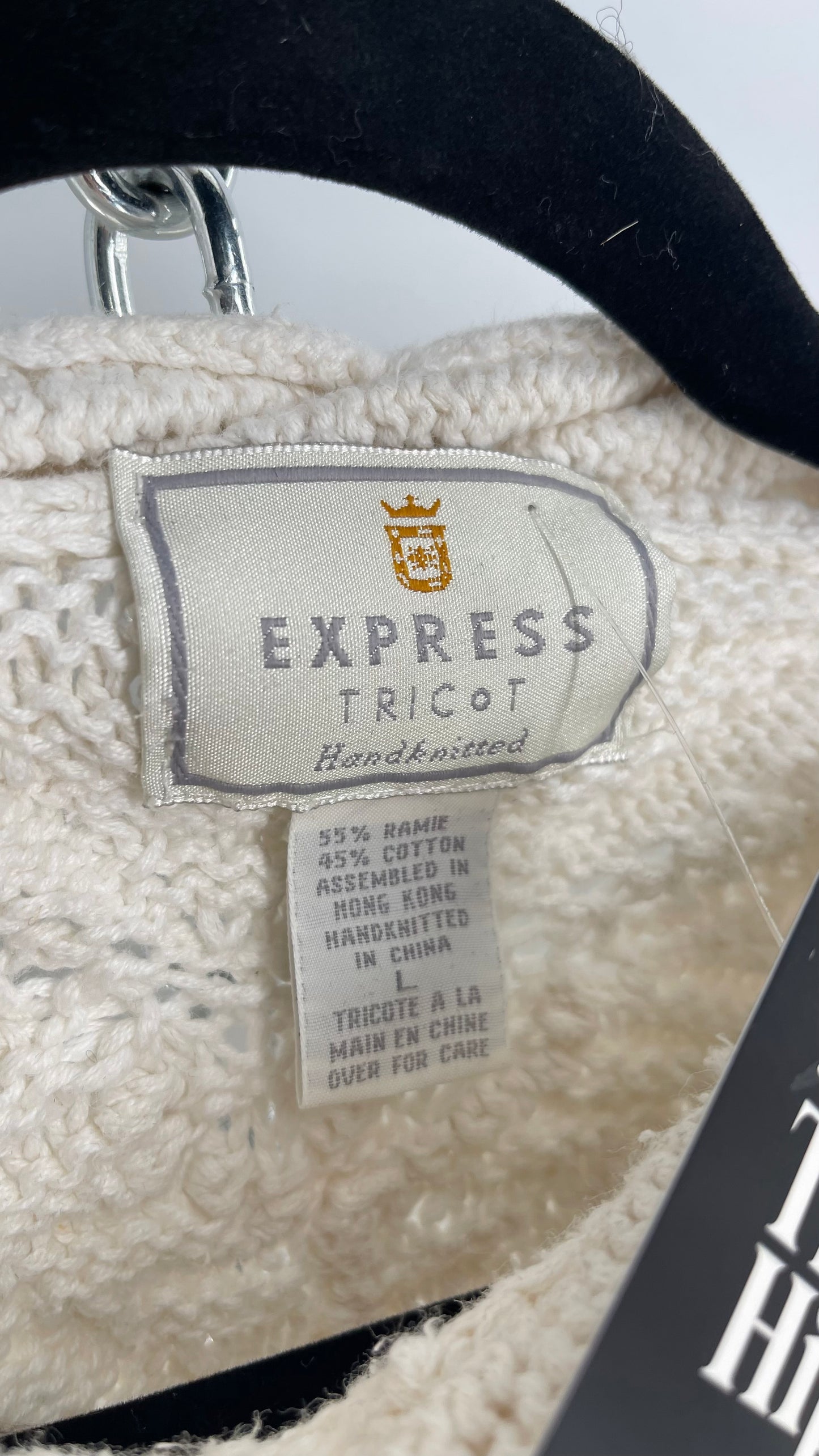 Vintage EXPRESS Tricot Hand-knitted Off White Heavy Sweater (Large)