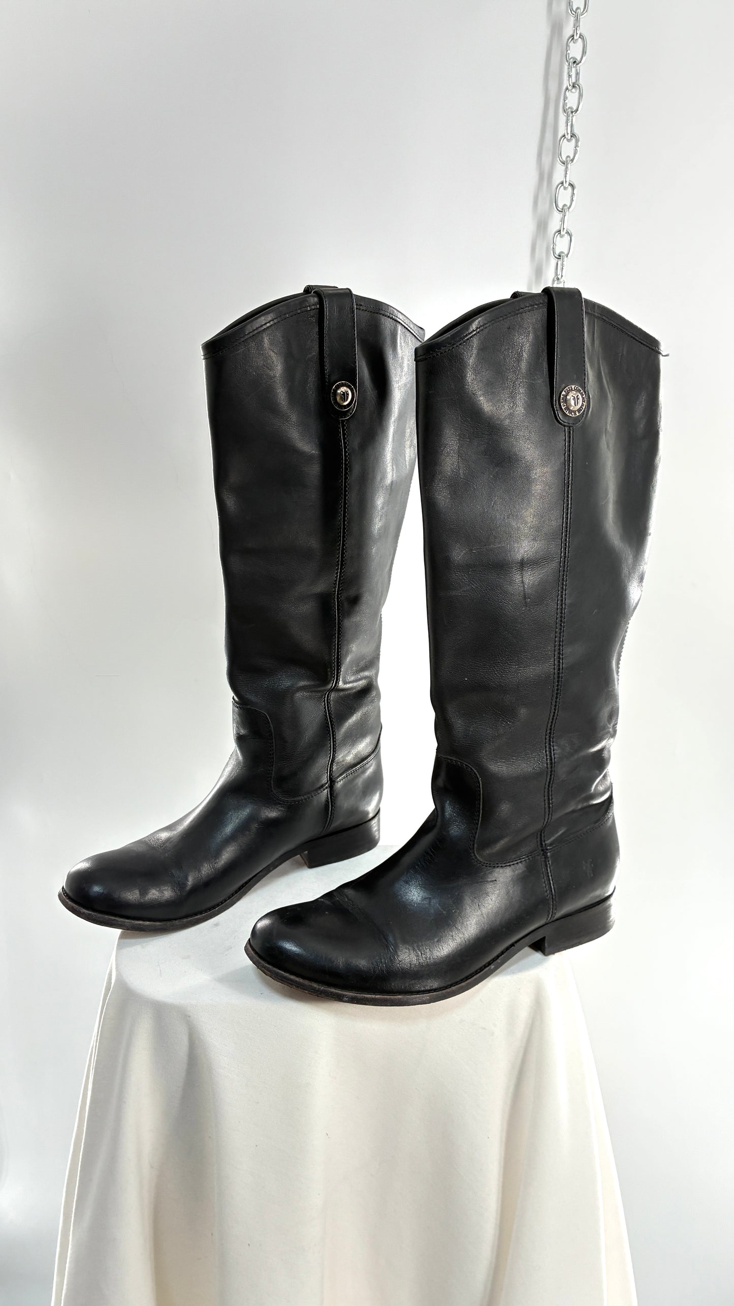 Vintage FRYE Melissa Tall Black Genuine Leather Boots Made in Mexico (8)
