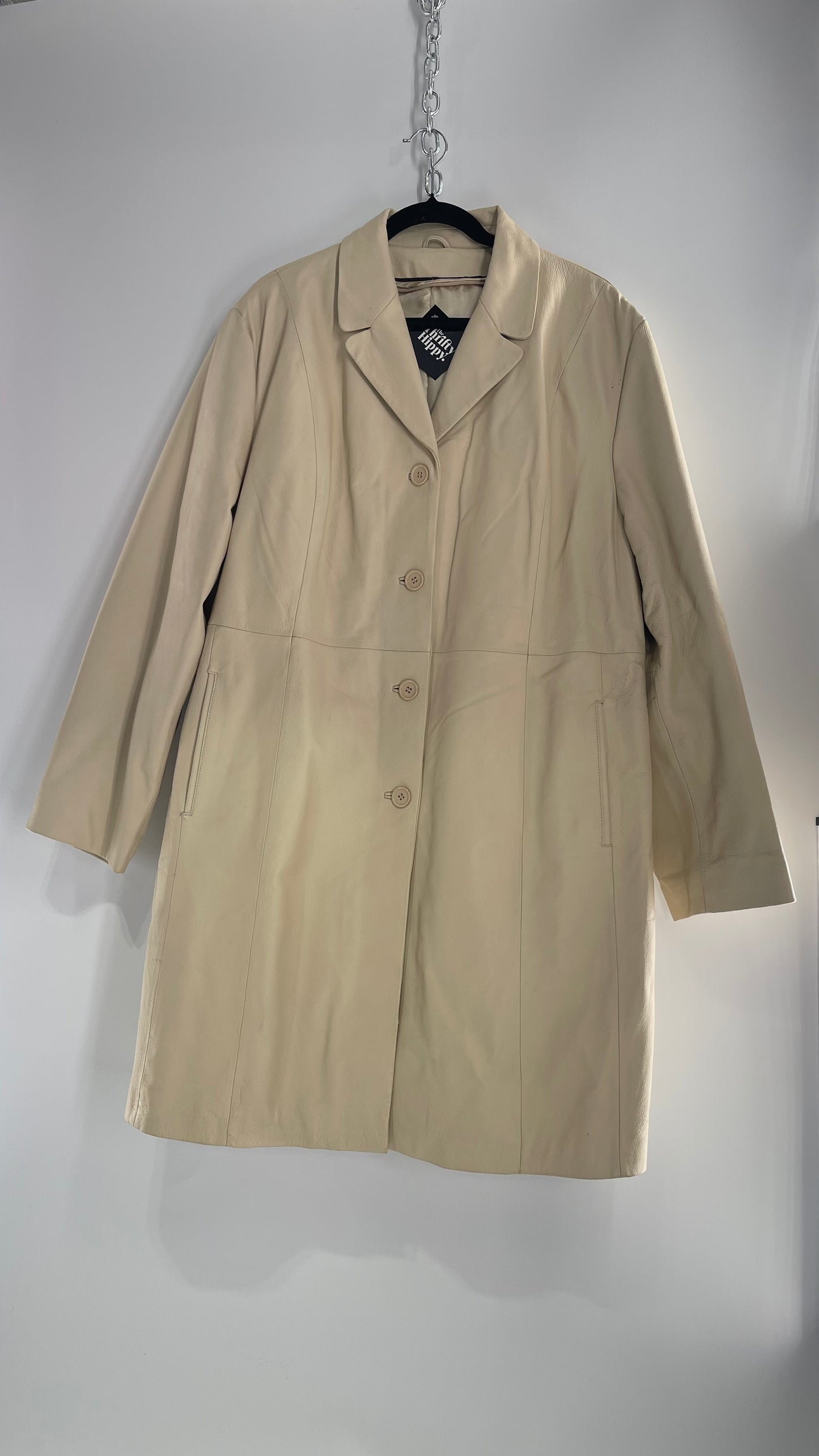 VINTAGE Off White Genuine Leather Coat (Large)