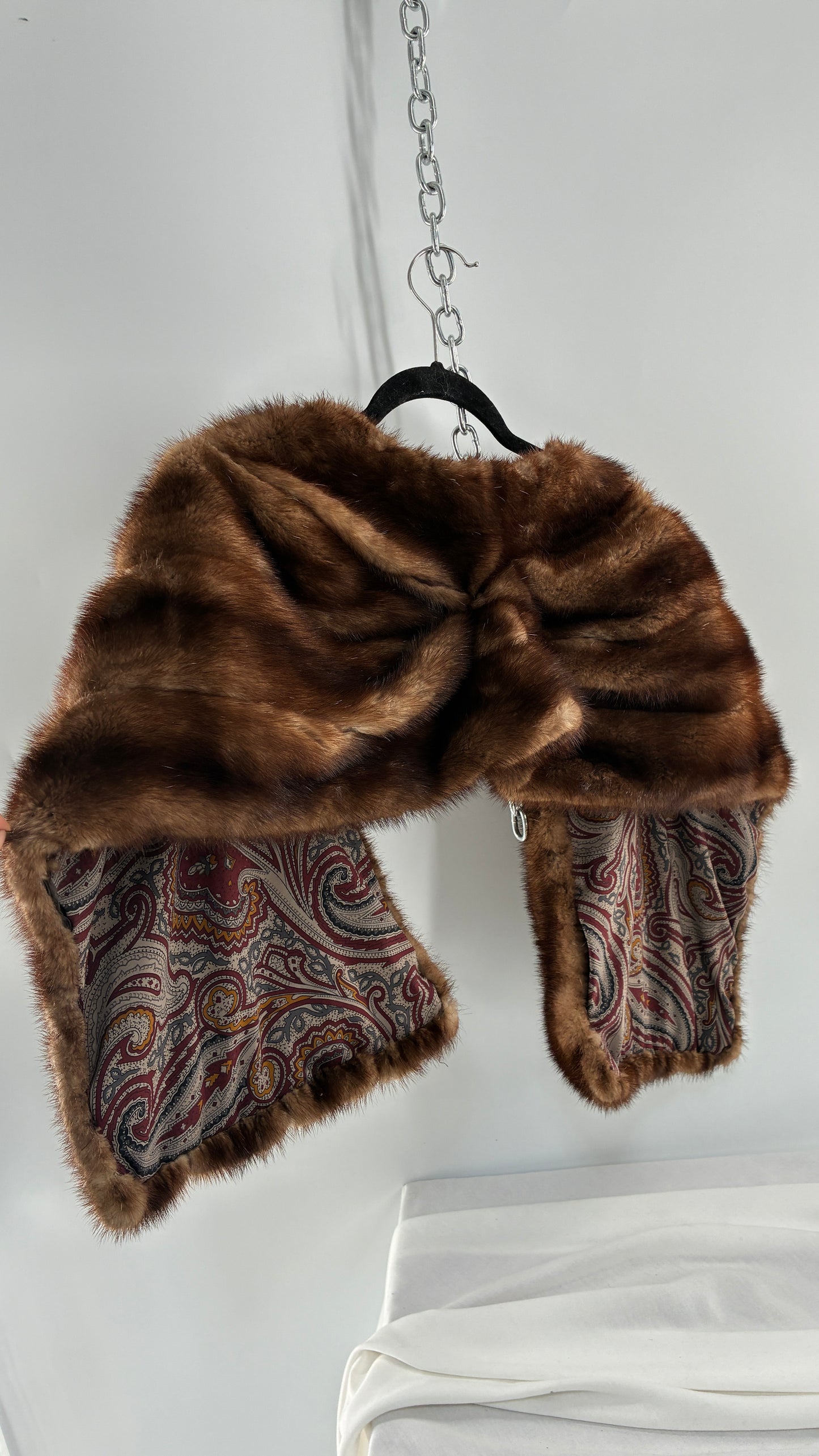 Vintage Mink Cape Shrug Shawl with Ruched Back Detail (One Size)
