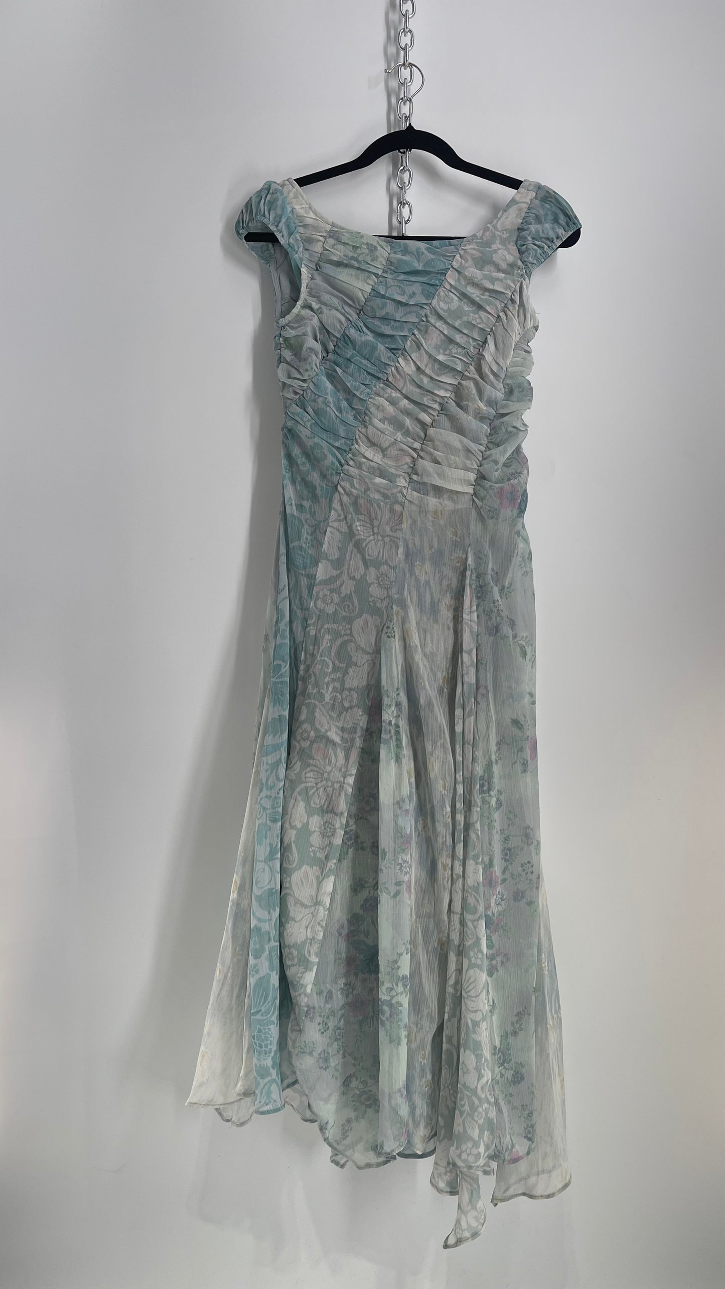 Free People Heart to Heart Blue Ruche Bust Handkerchief Hem Gown (0)