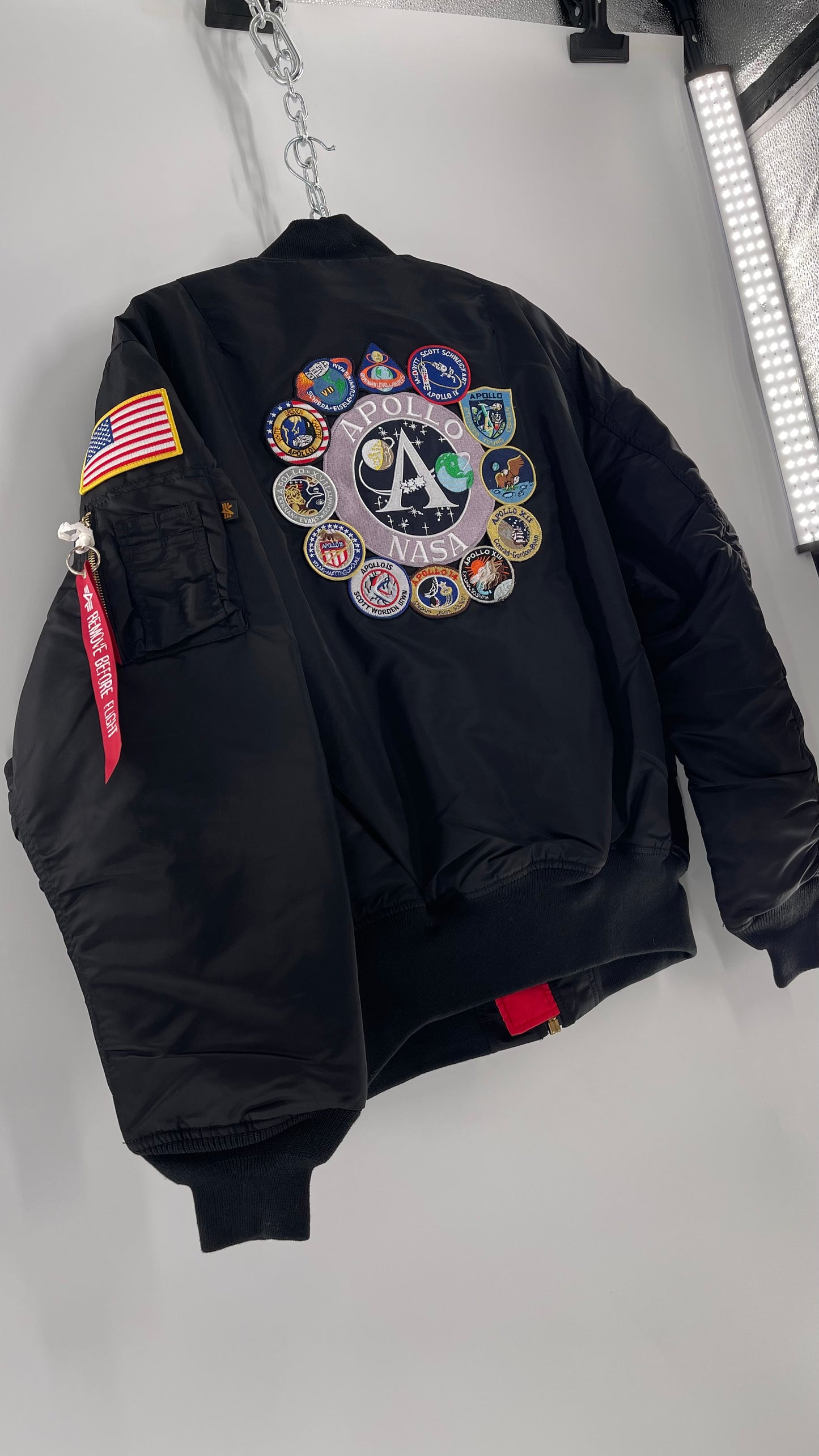 NASA Black Bomber Jacket with Tons of Patches Never Worn with Tags (XXL)