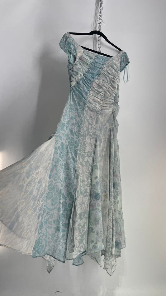 Free People Heart to Heart Blue Ruche Bust Handkerchief Hem Gown (4)