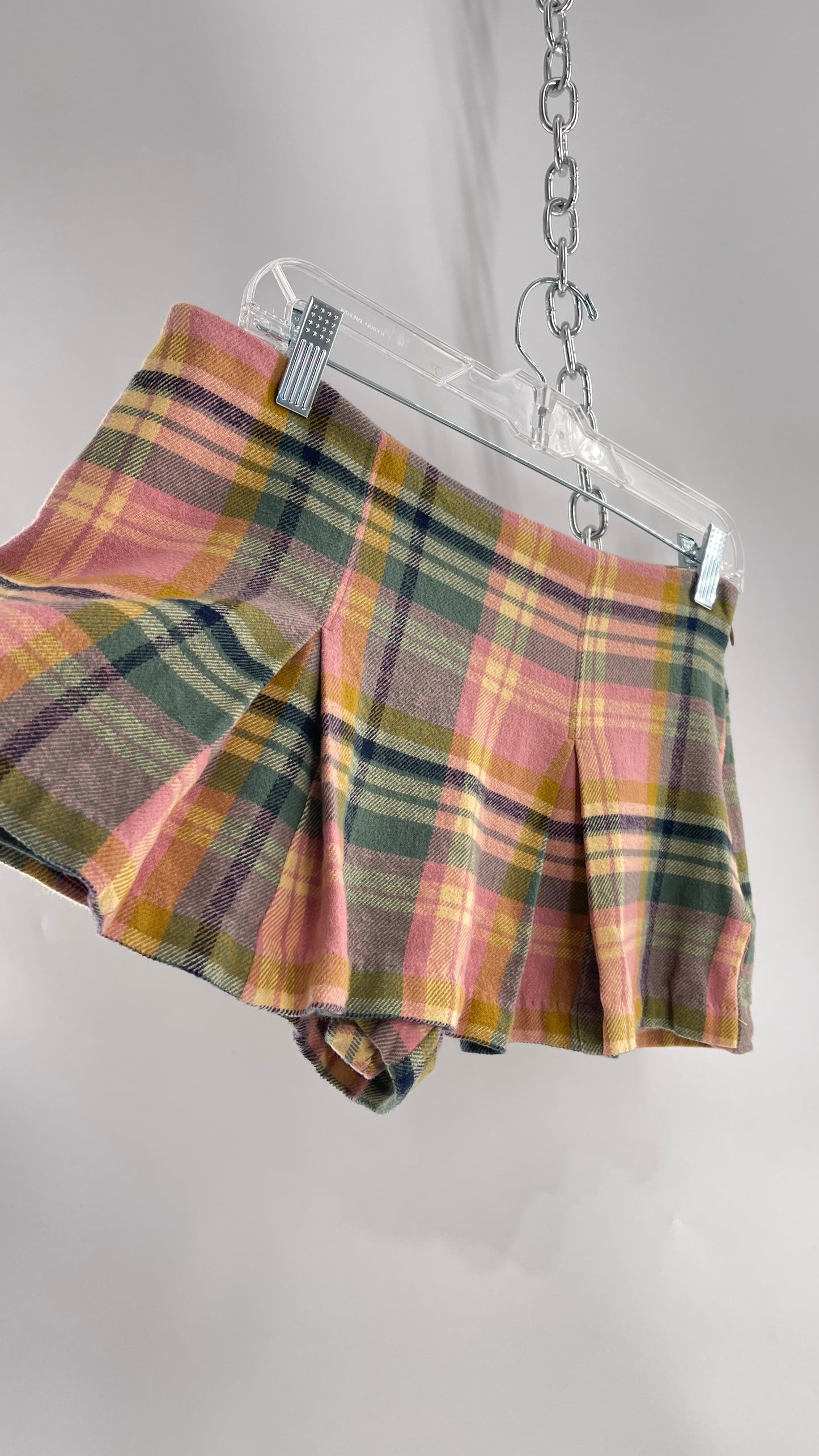 Free People Pink Plaid Pleated Micro Mini Skort with Tags Attached (4)