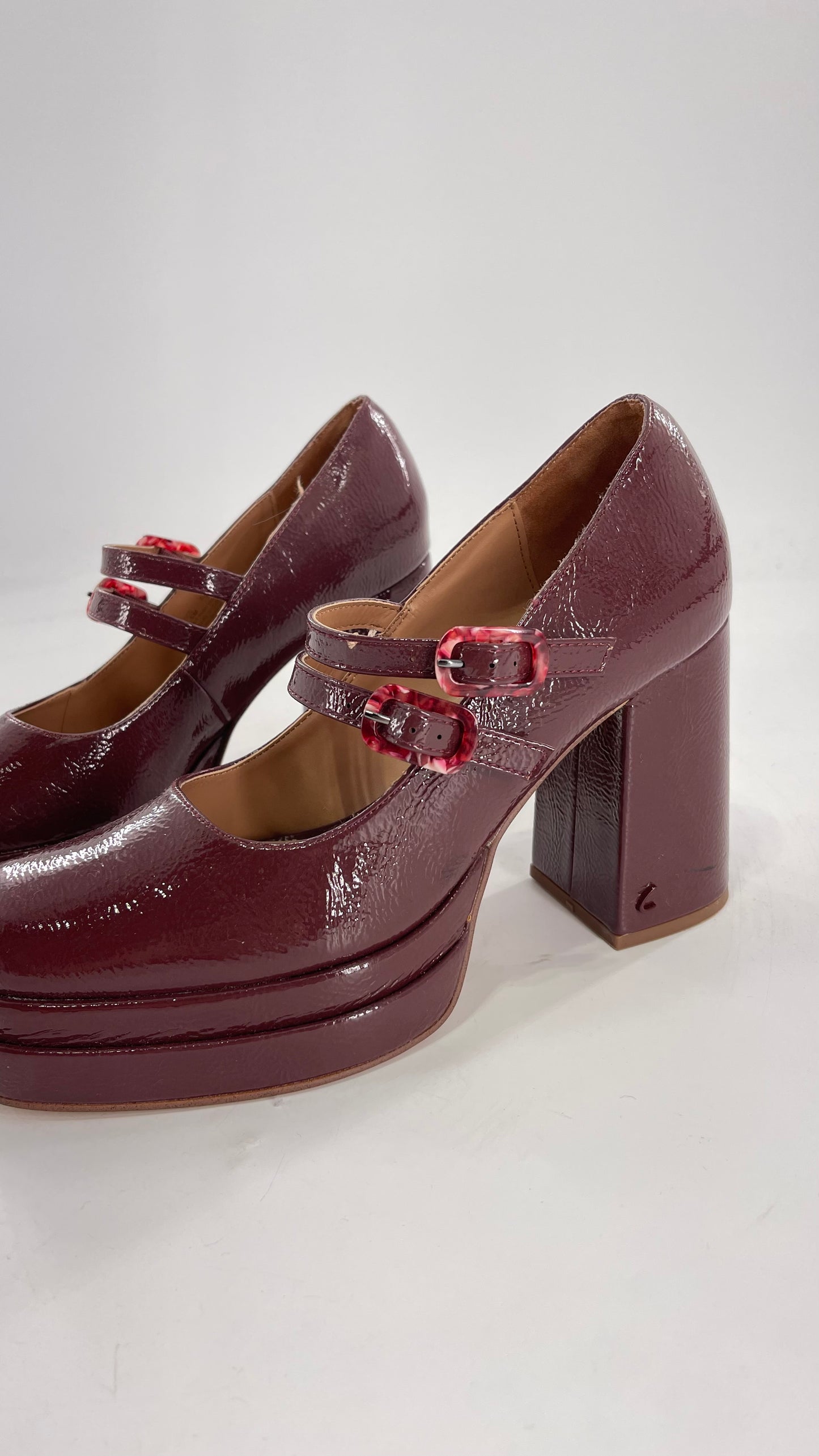 CIRCUS NY Burgundy Double Platform Chunky Heel Double Strap Mary Jane Steppers