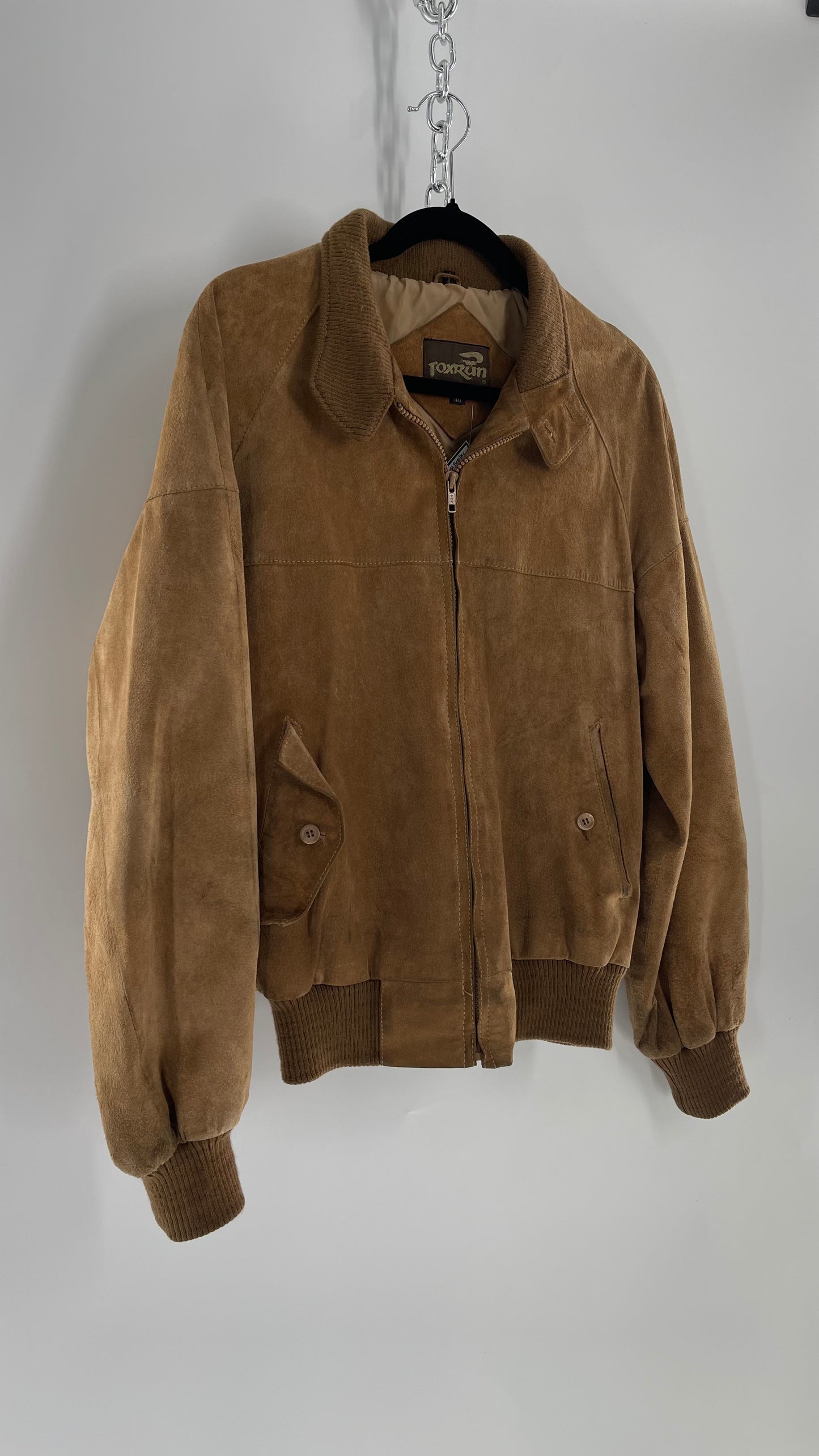 Vintage FOXRUN Caramel Brown Suede Bomber Jacket (40)