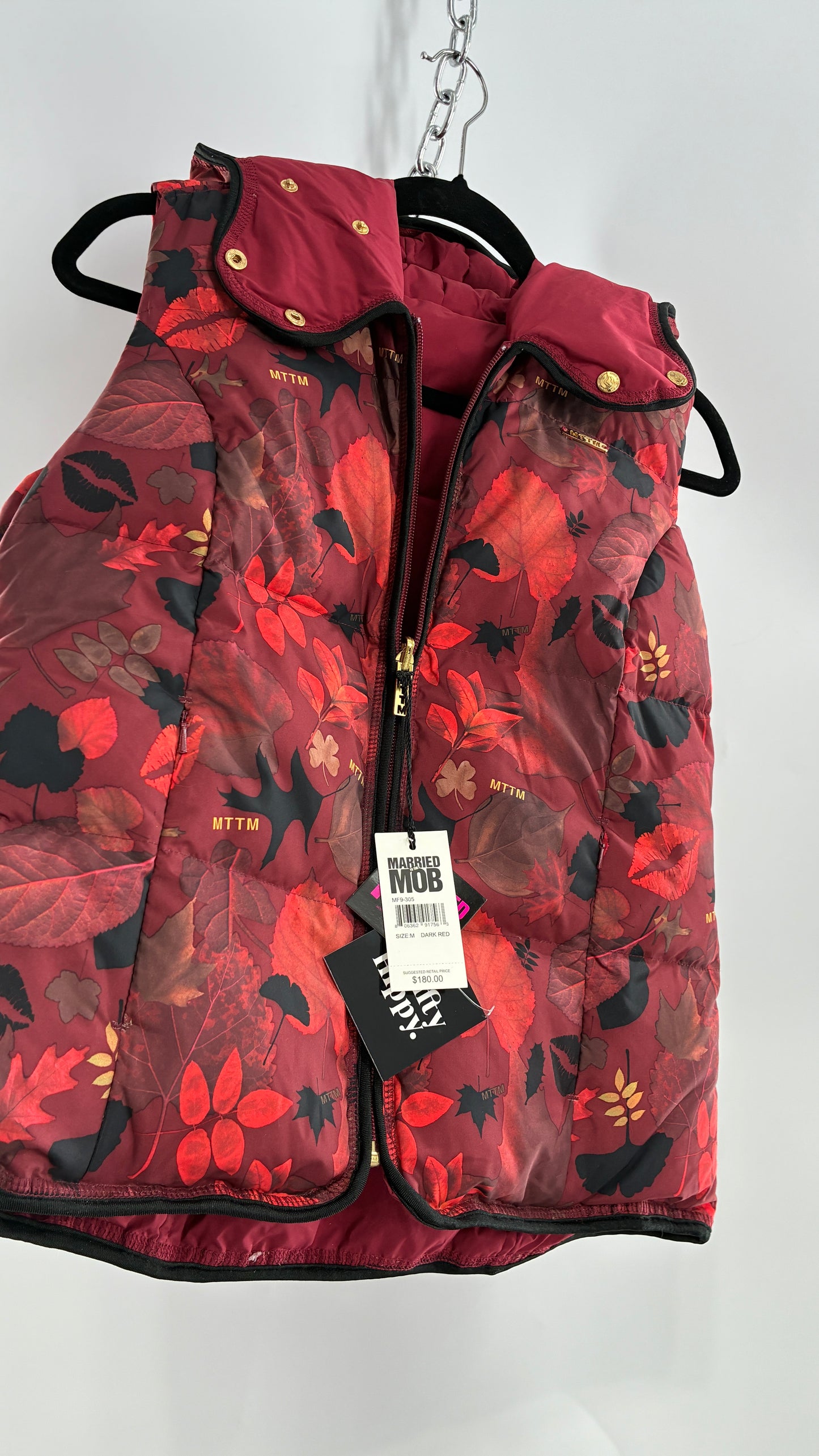 Vintage MARRIED TO THE MOB Reversible Maroon Duck Feather, Down Vest (Medium)