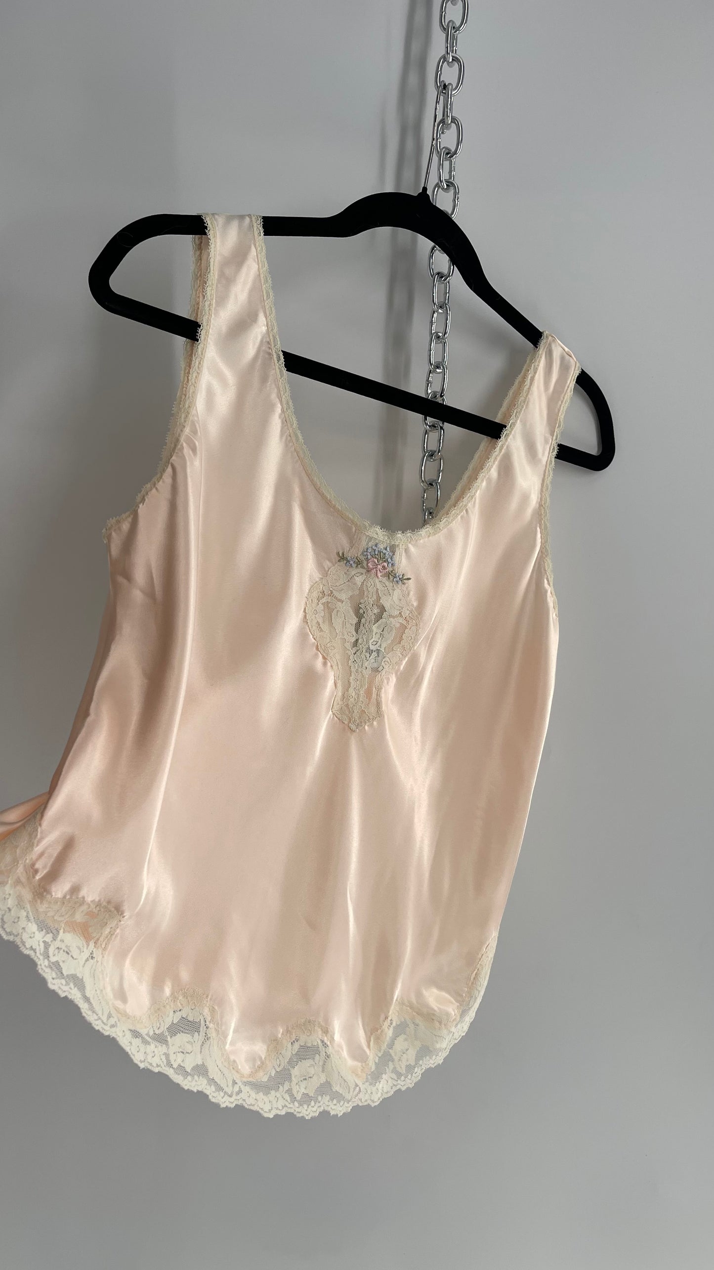 Vintage Amoretta Baby Pink Lace Trim Camisole (Medium)