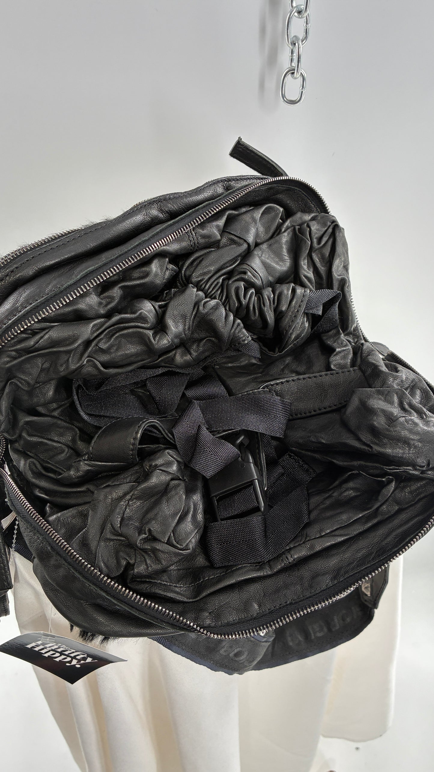 GIORGIO BRATO Black Lamb Leather Convertible Shoulder Bag and Backpack