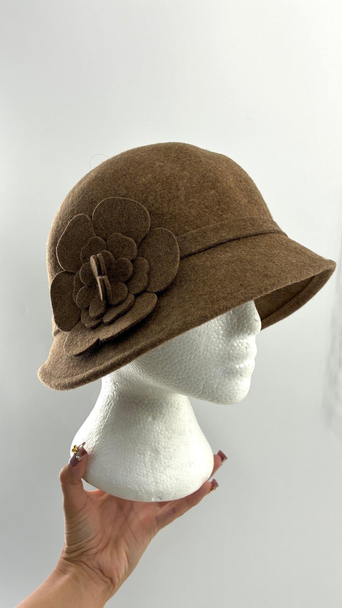 Vintage KATHY JEANNE Millinery 100% Wool Hat with Floral Rosette Appliqué