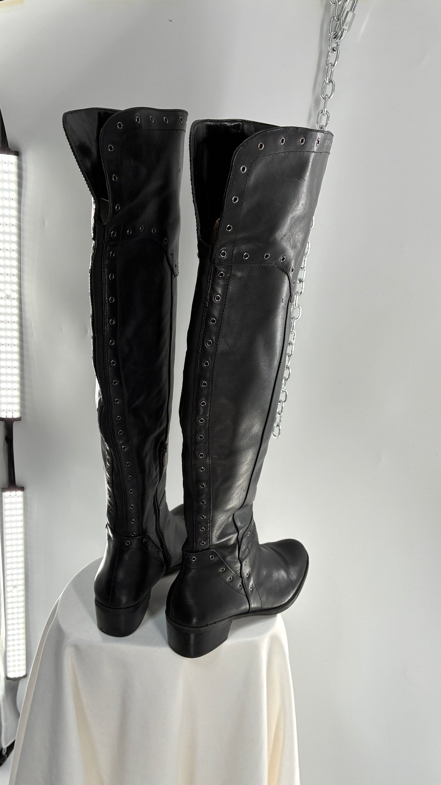 VINCE CAMUTO Genuine Leather Black Over the Knee, Thigh High Boots with Studding Details (11/41)