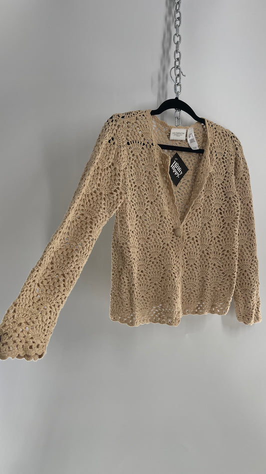 Vintage Beige Crochet Cardigan (Small)