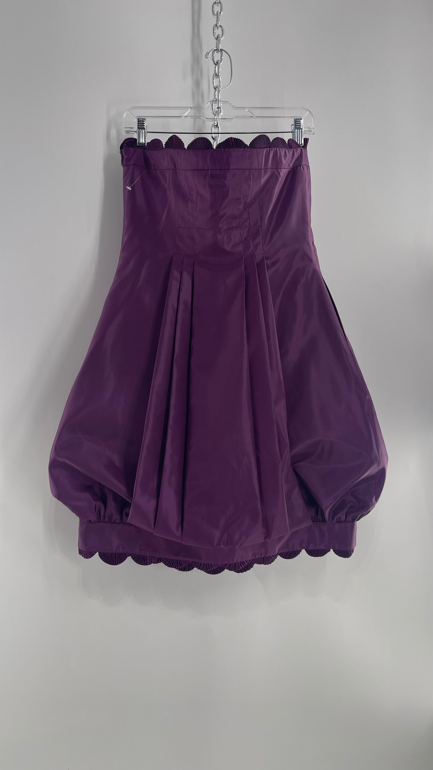 Vintage Liz Elana Purple Bubble Hem Mini Dress with Boned Corseted Bodice and Pleated Accordion Scalloping (8)