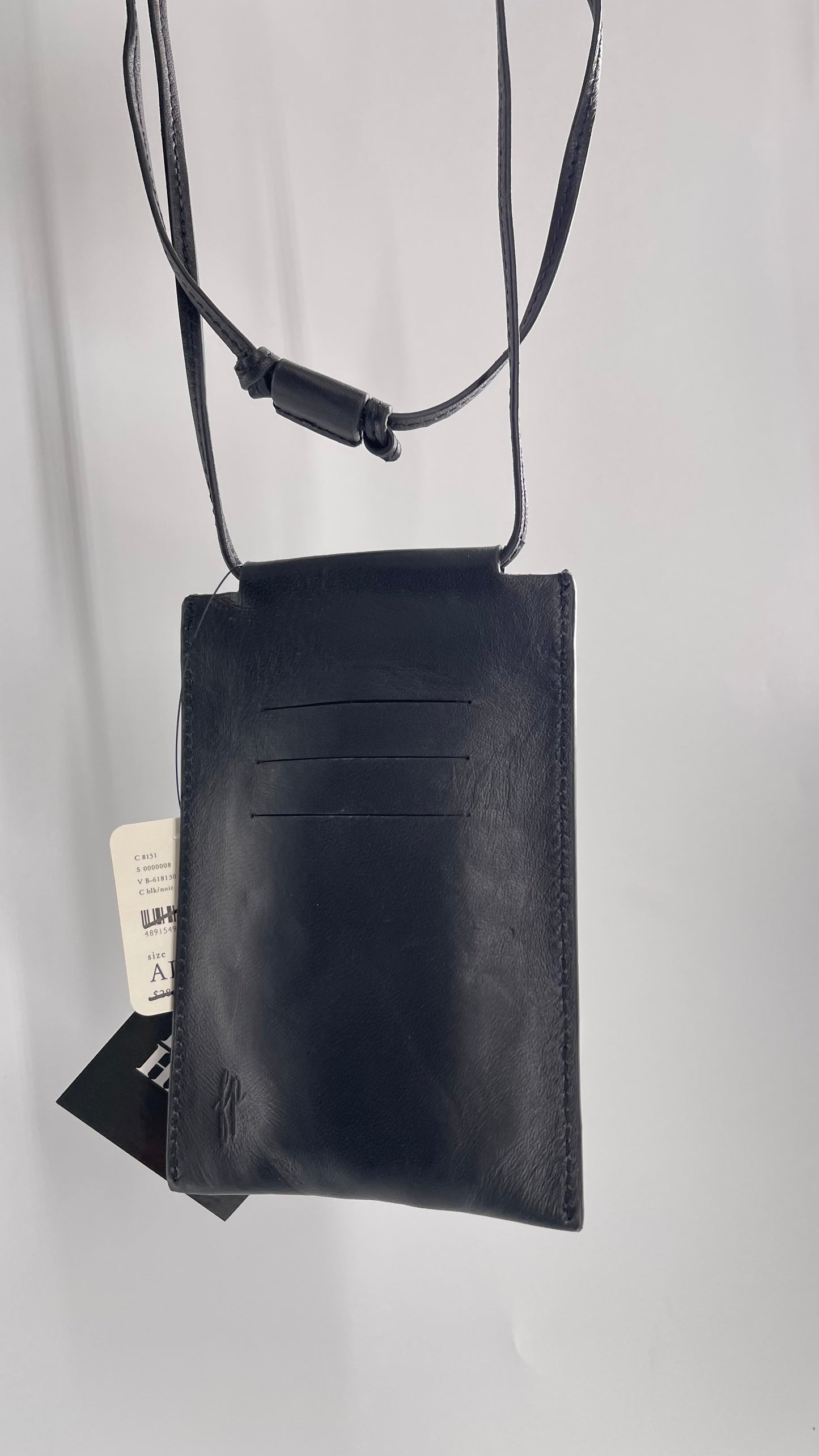 Free People Black Leather Crossbody Phone Pouch with Card Slots and Tags Attached