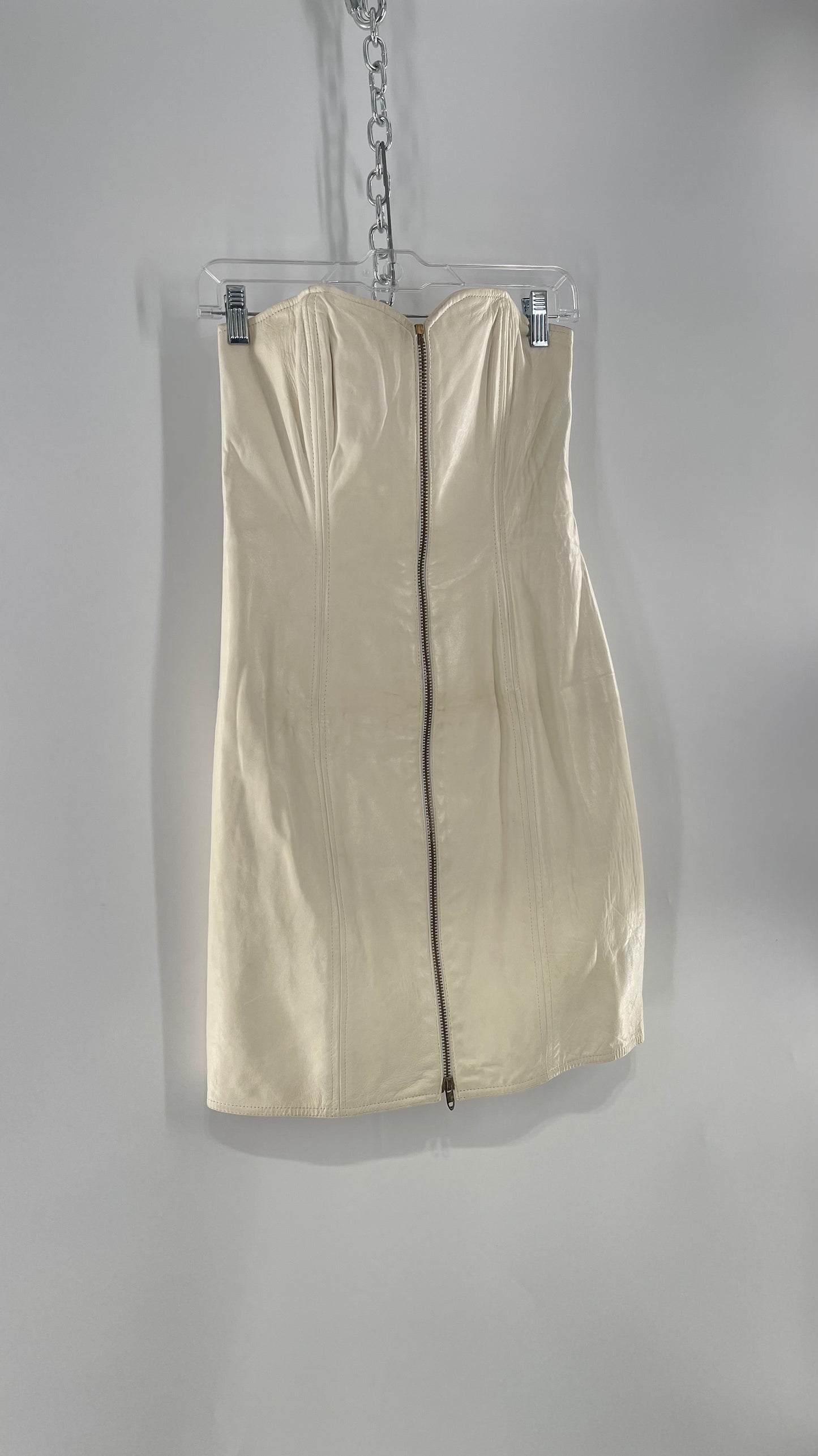 Vintage White Leather Zip Front Mini Dress *Handmade* (Size Small/Medium)