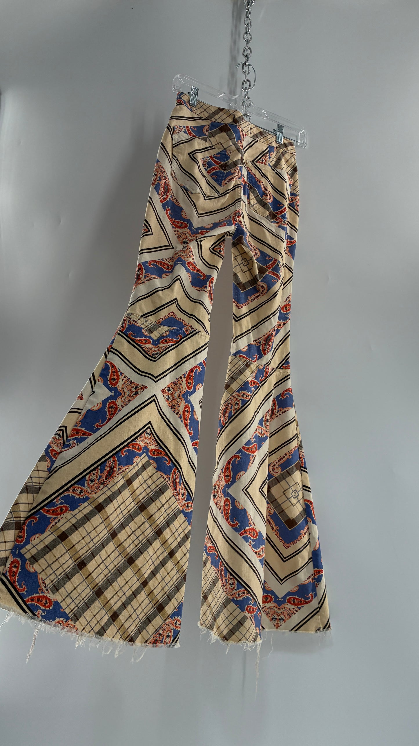 Free People Patterned Plaid Beige Flare Pants (26)