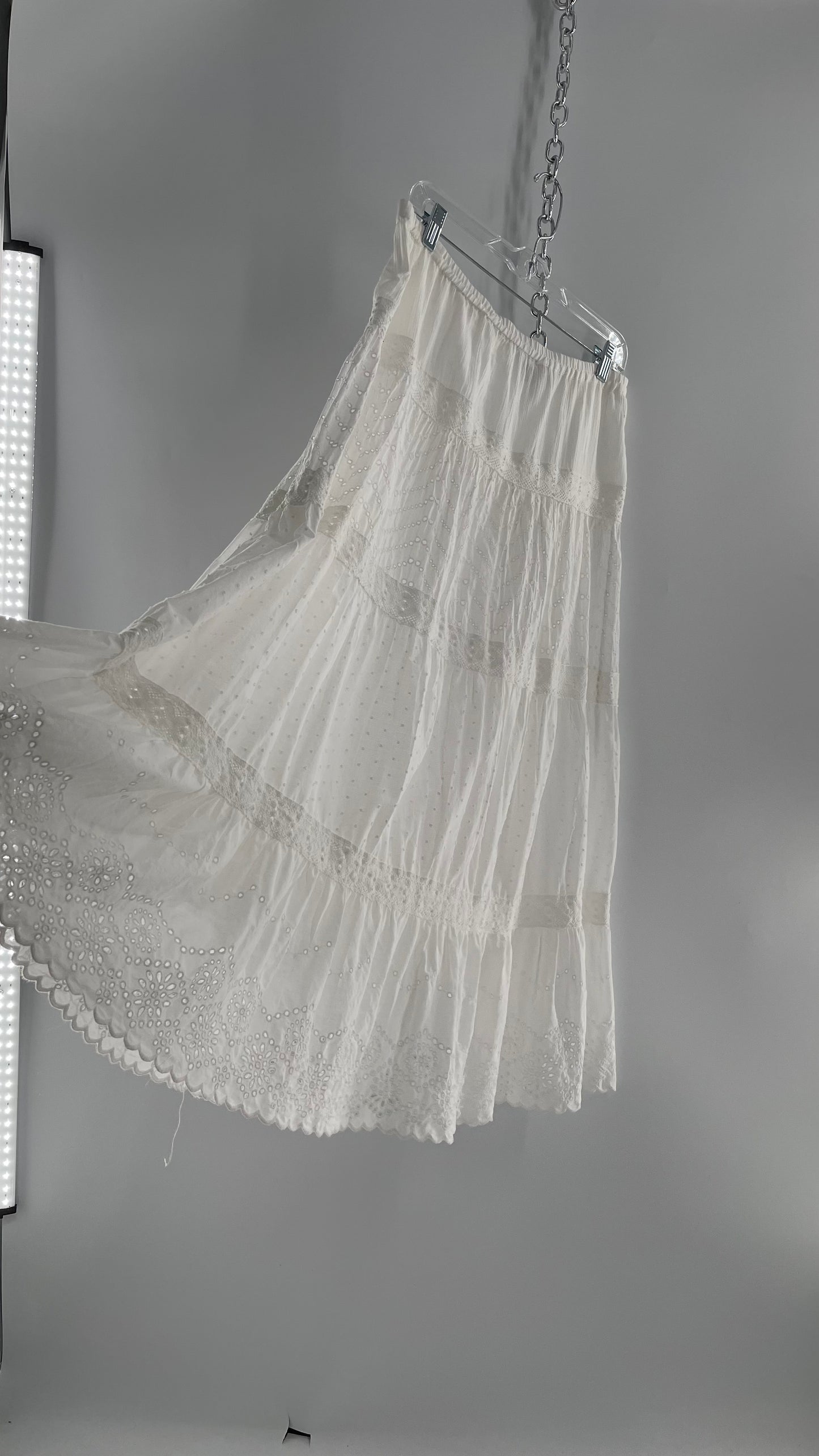 Vintage White Multi Textured Tiered Maxi Skirt (S/M)