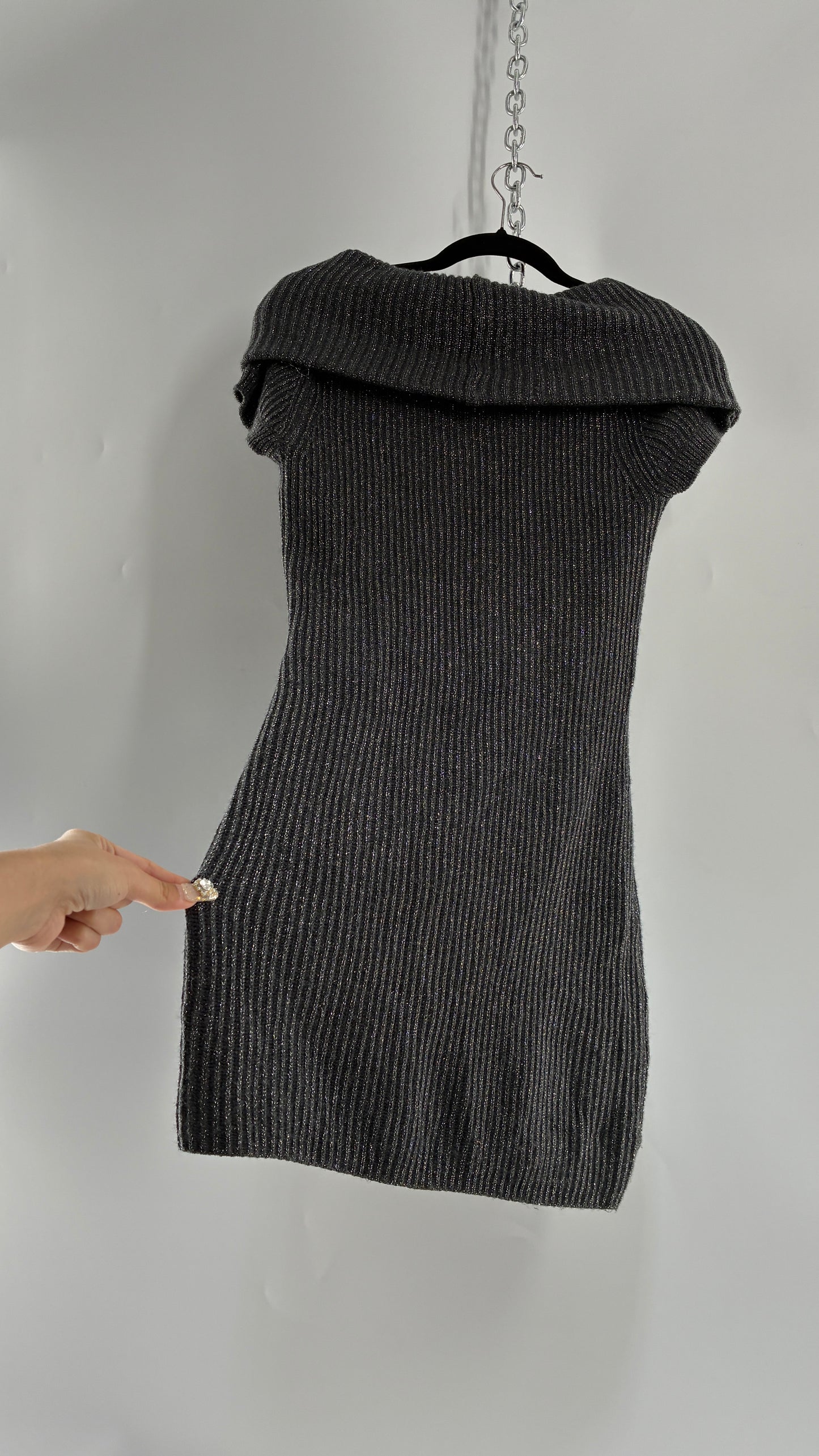 Vintage INC International Concepts Grey Silver Knit Off the Shoulder Dress with Tags Attached (Large)