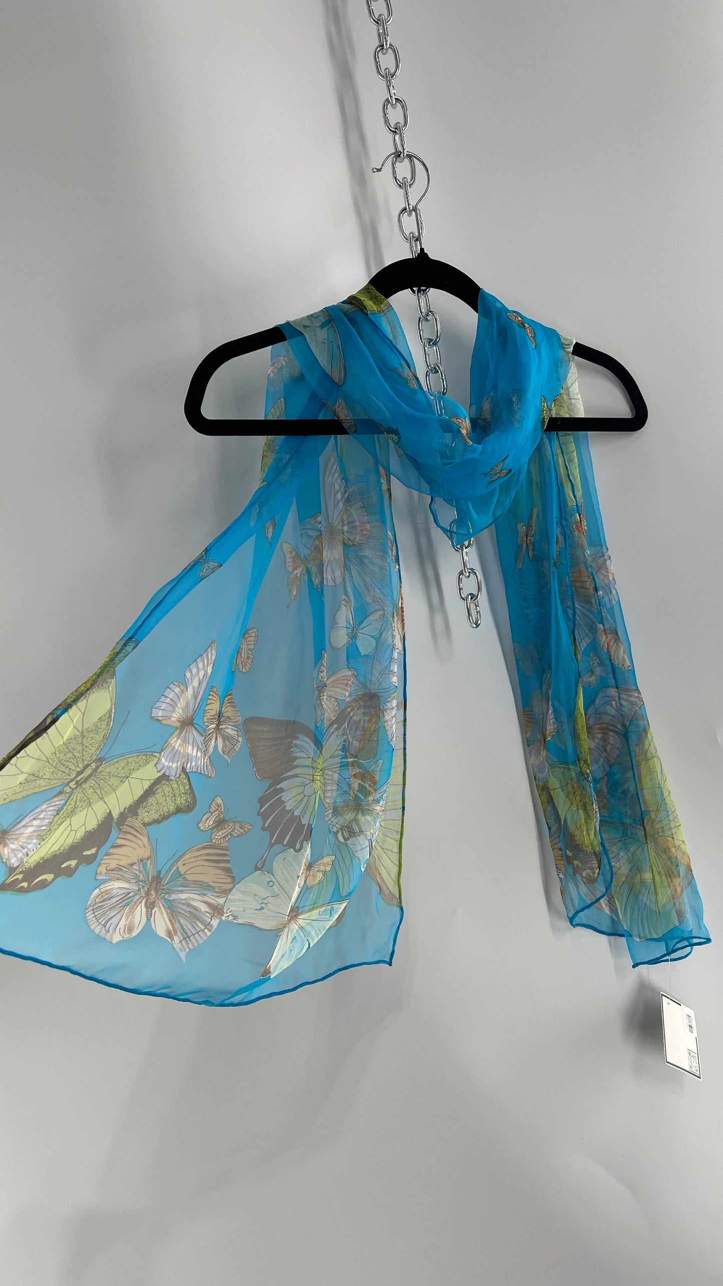 Vintage 100% Silk Blue Butterfly Scarf