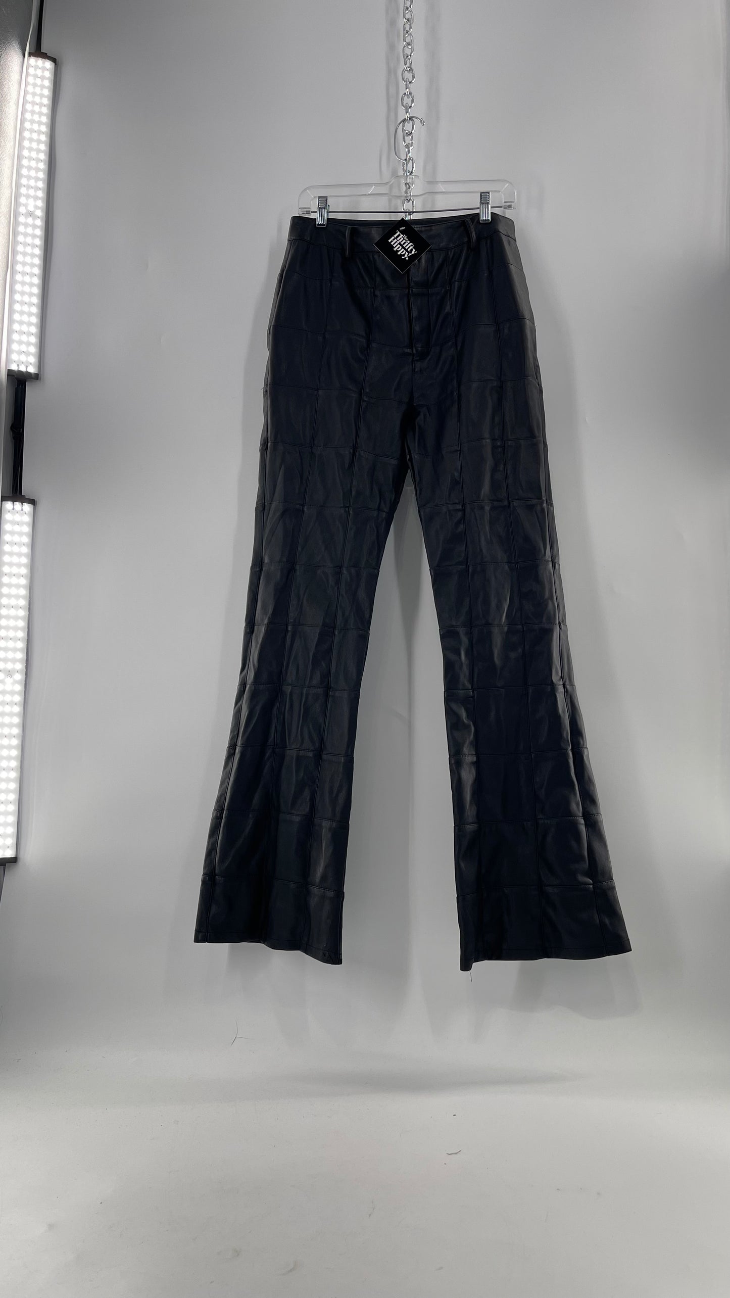 MOTEL Black Faux Leather Checkered Kick Flares (XL)