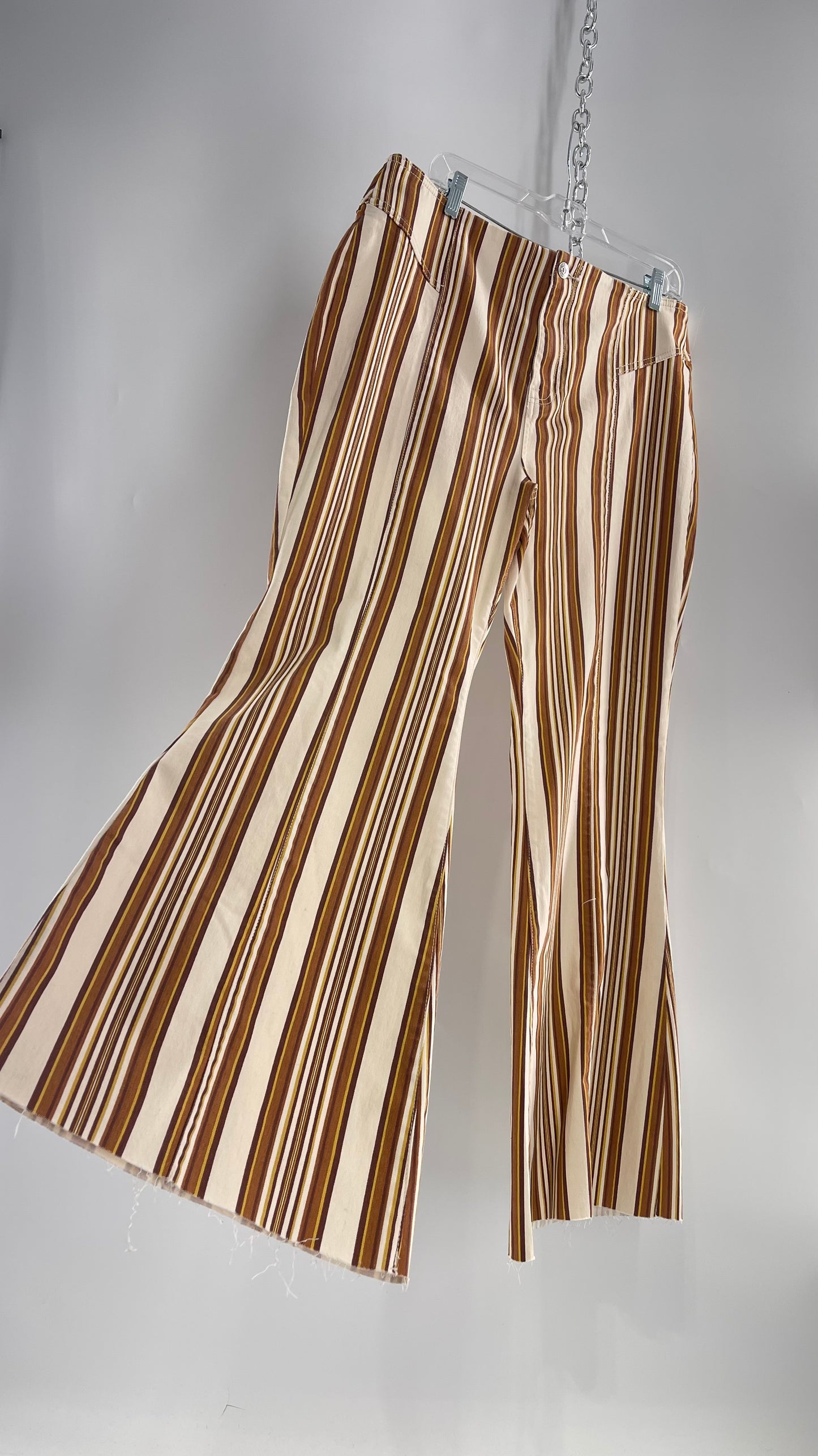 Free People 70s Striped Mustard and Rust Tones Flare Leg Bell Bottoms (33)
