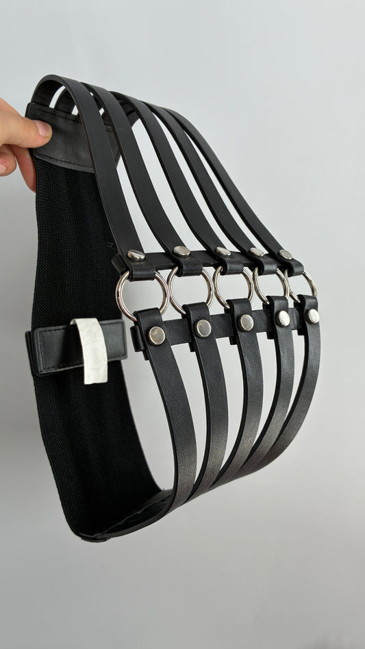 Elastic Caged Leather Belt with Metal O-Ring Details (Small)