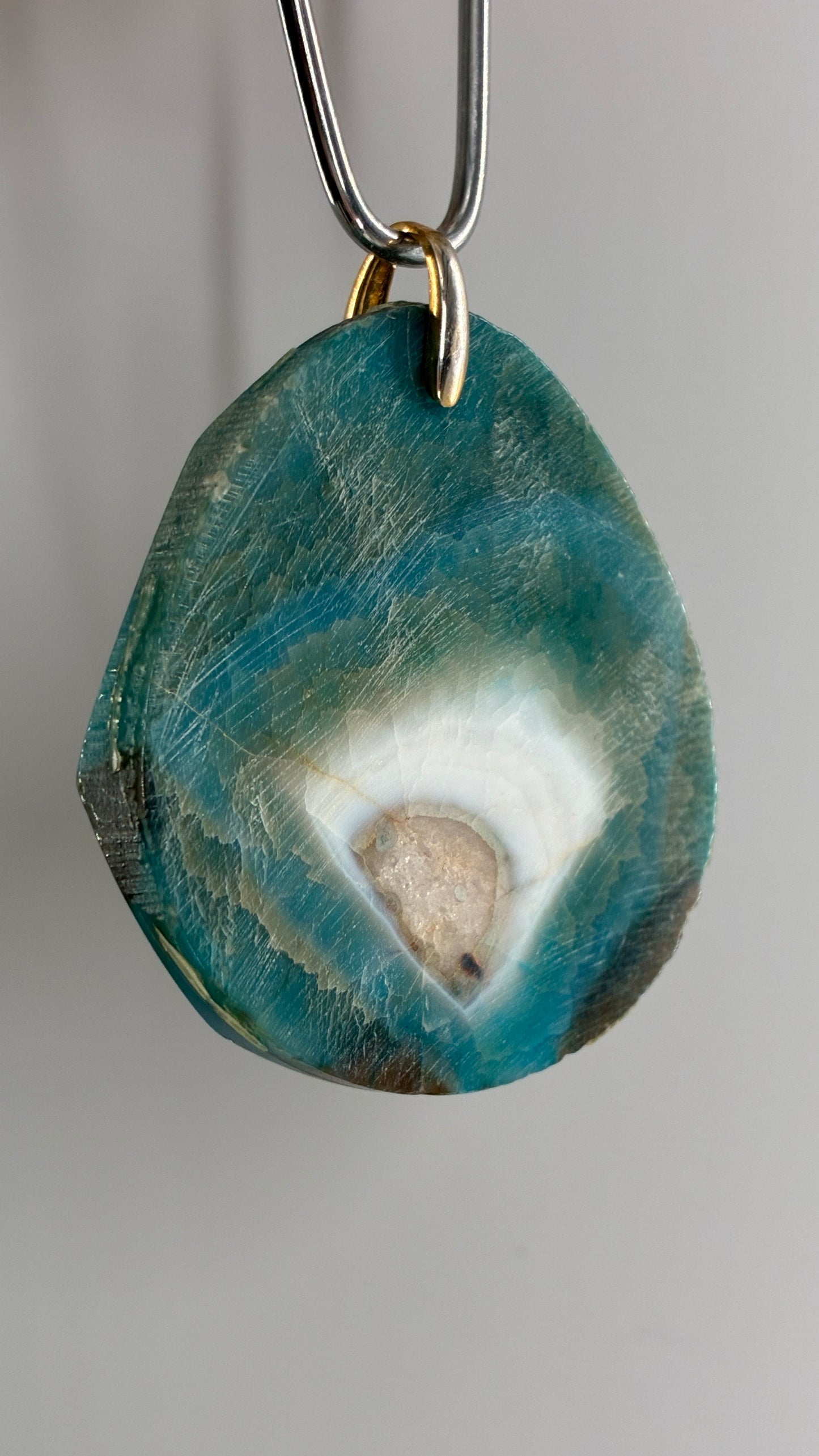 Vintage Large Blue Agate Stone Pendant