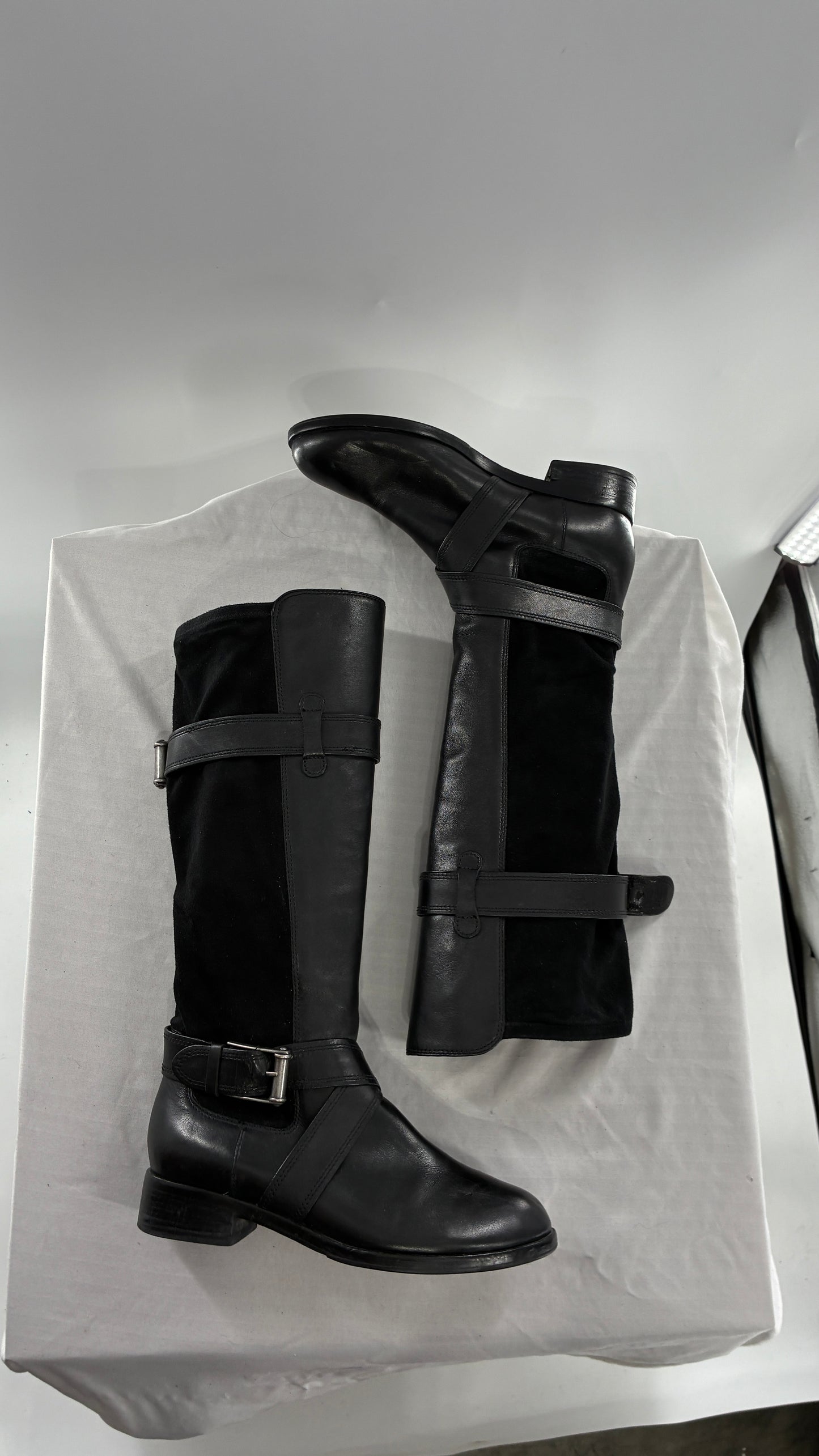 Vintage Cole Haan Black Leather Knee High Boots with Buckle Detailing (7.5)