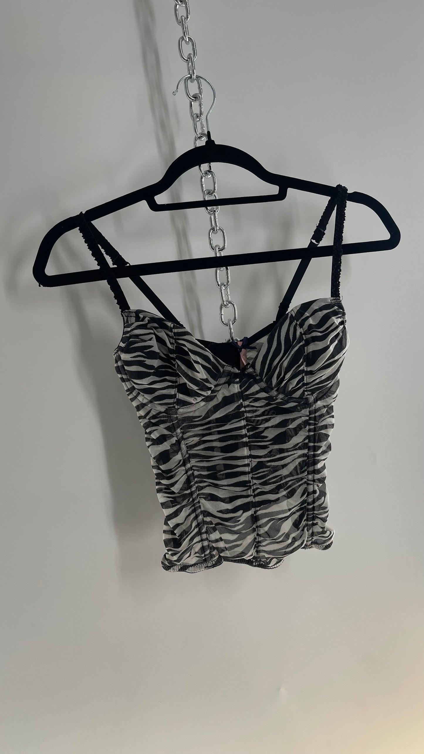 Deadstock Vintage Zebra Corset with Ruched Bodice and Tags Attached (Small)