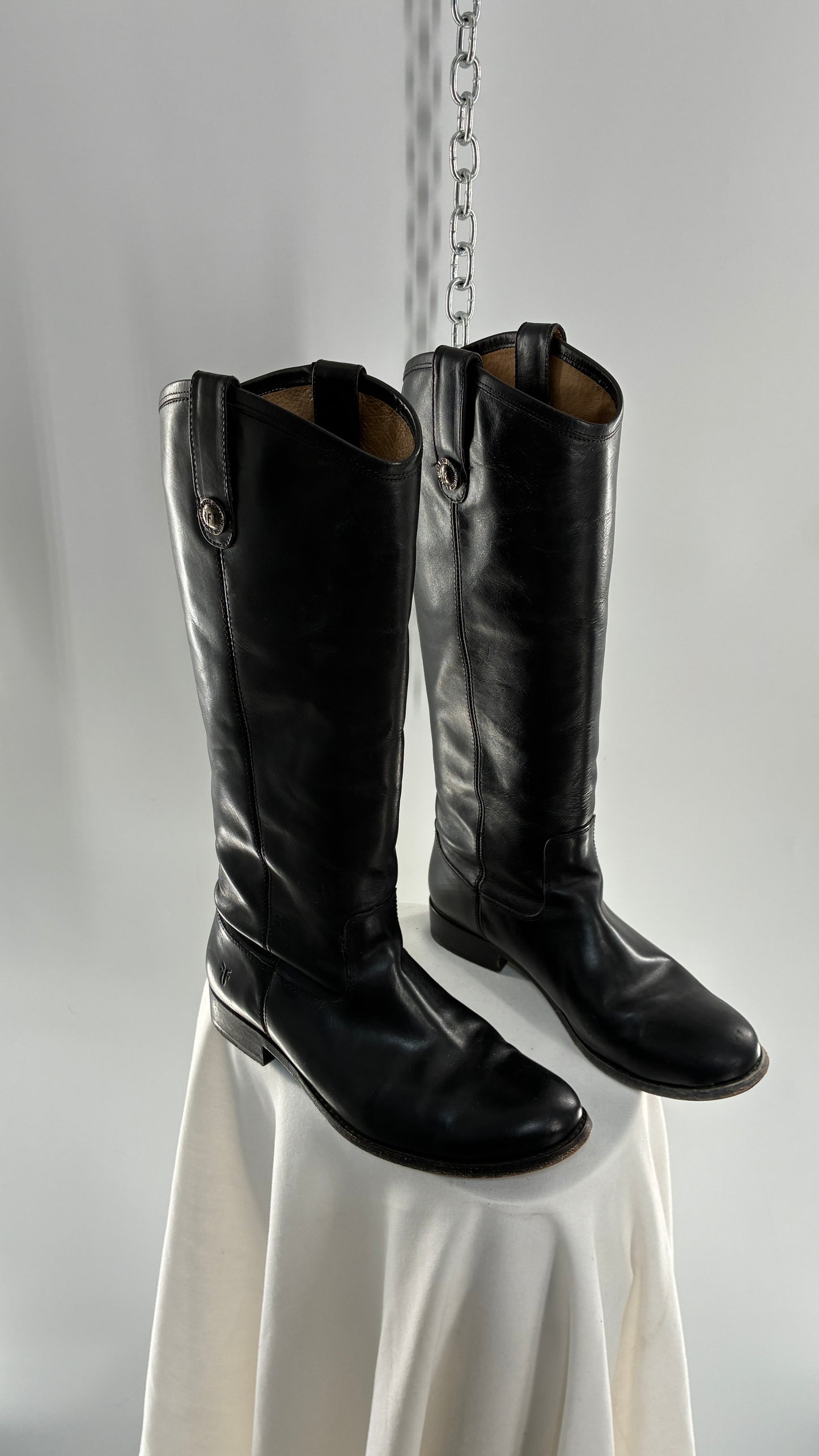 Vintage FRYE Melissa Tall Black Leather Button Boot Made in Mexico (7.5)