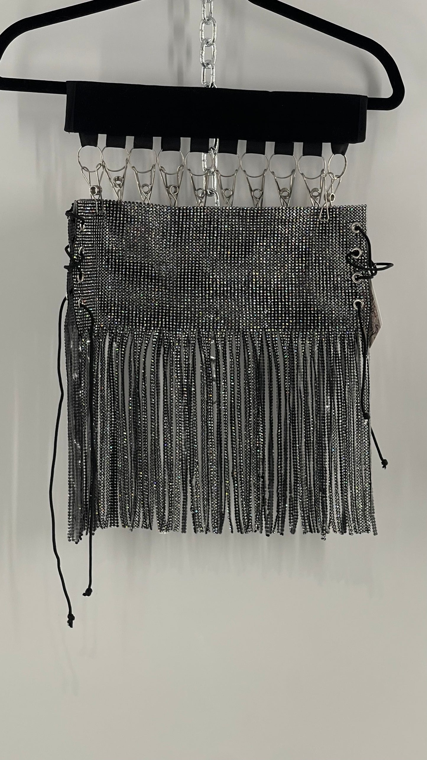 Rhinestone Mesh Fringe Top/Skirt with Tie Up Sides (OS)