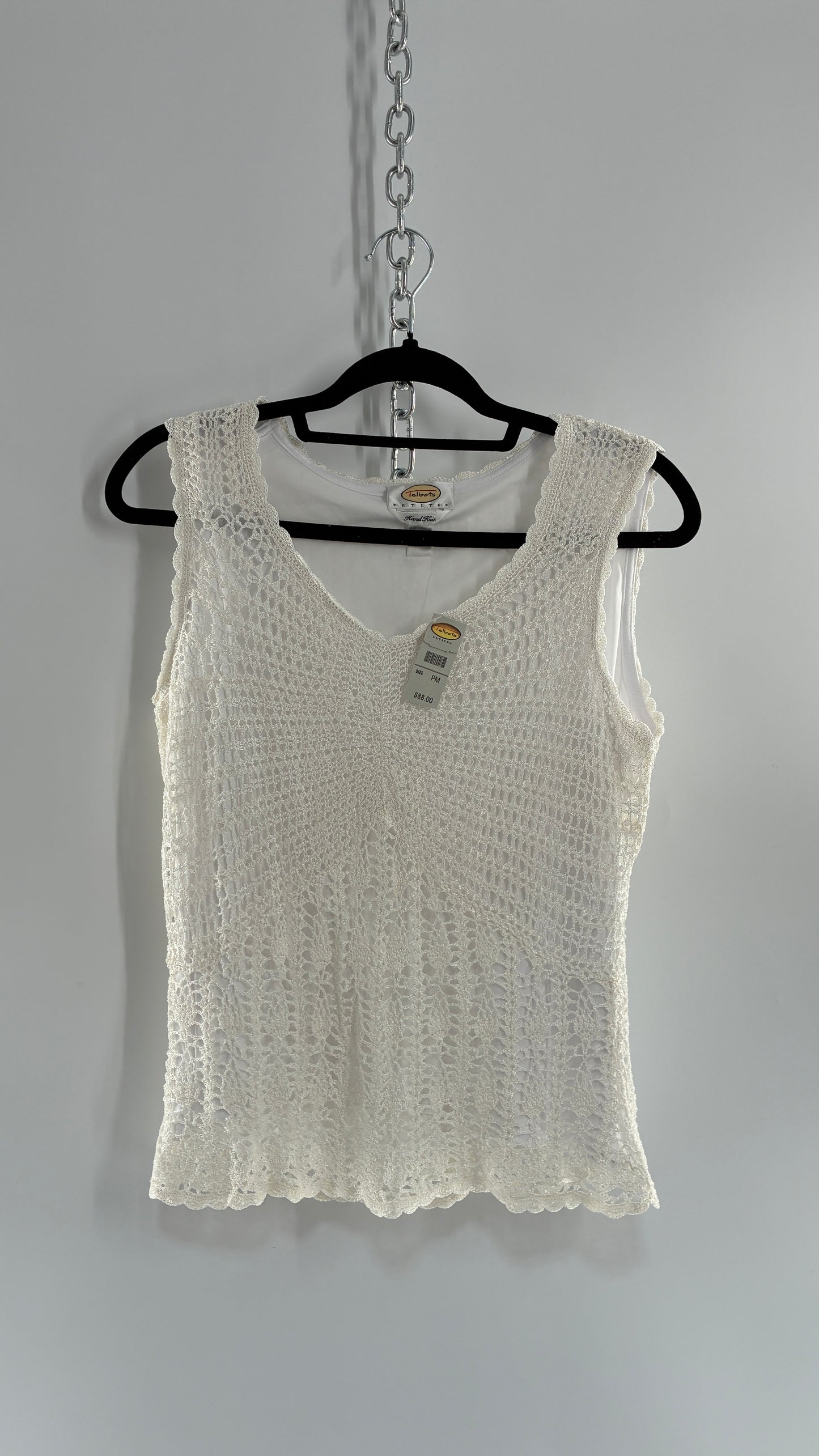Deadstock Vintage TALBOTS White Crochet Sleeveless Top (Medium)