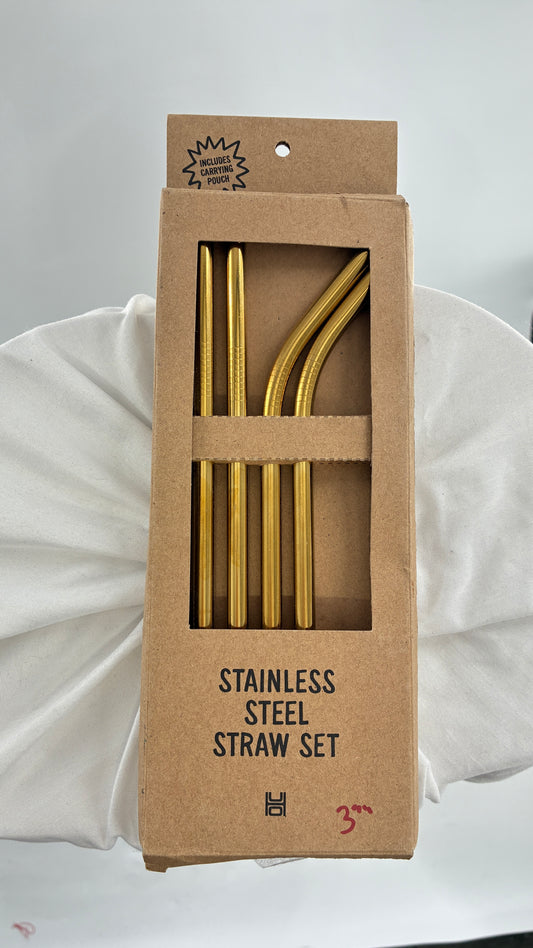 Golden Steel Reusable Straw Set