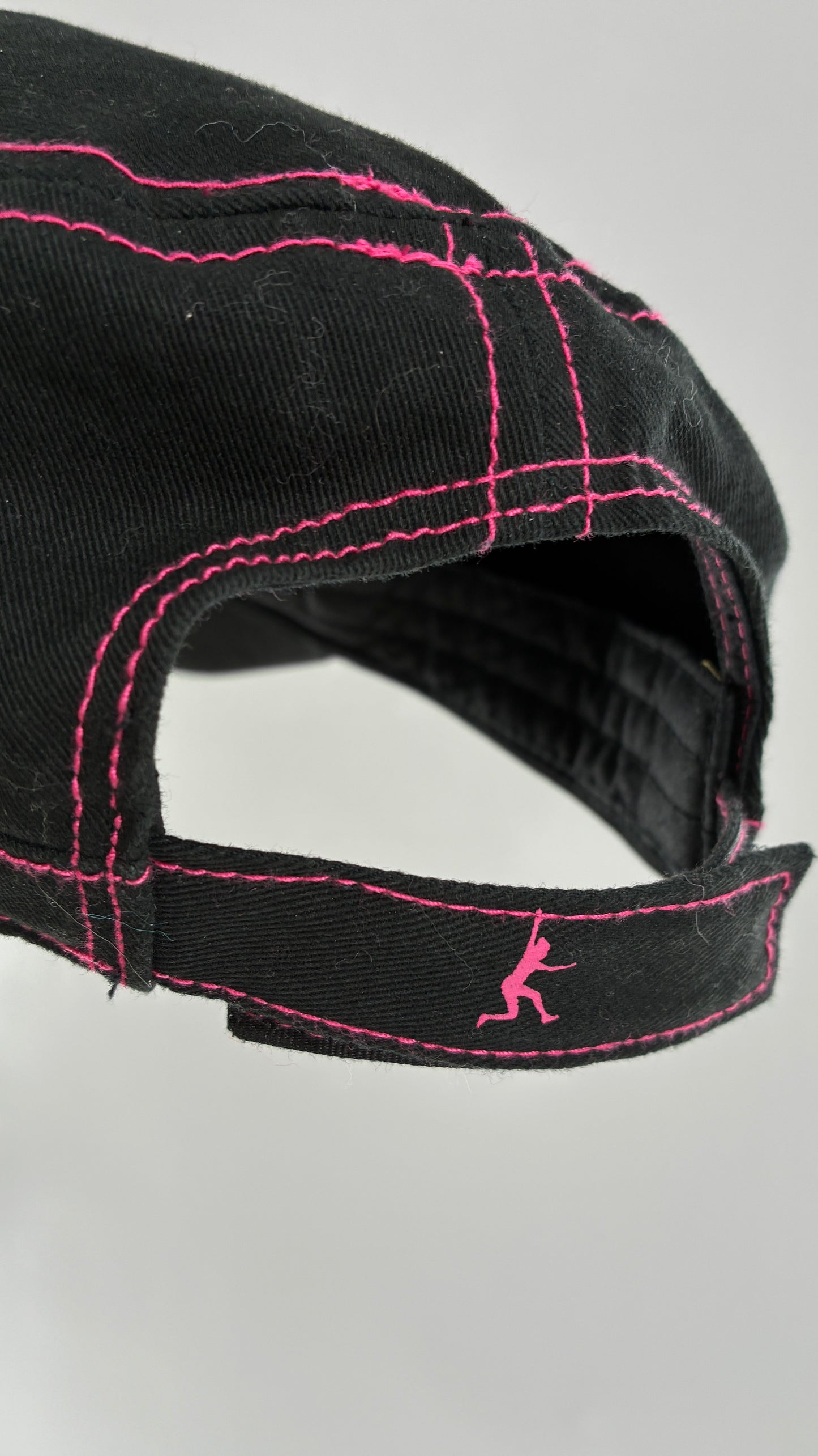 Vintage DIRTY GIRL Black Band Hat with Hot Pink Florals and Contrast Stitching