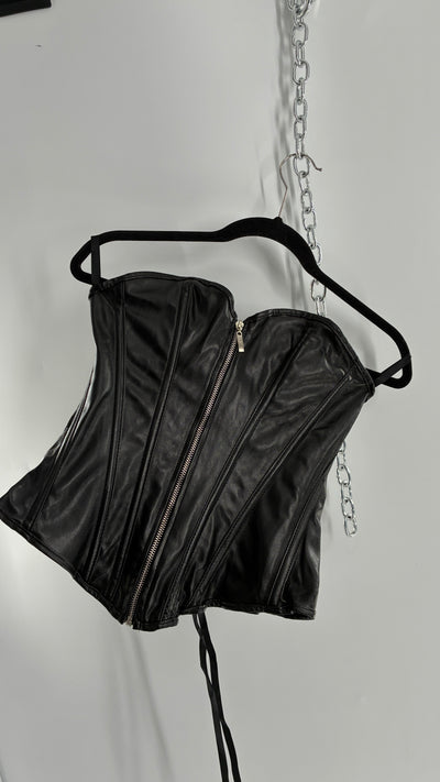 Black Vegan Leather Zip Front Corset (Medium)