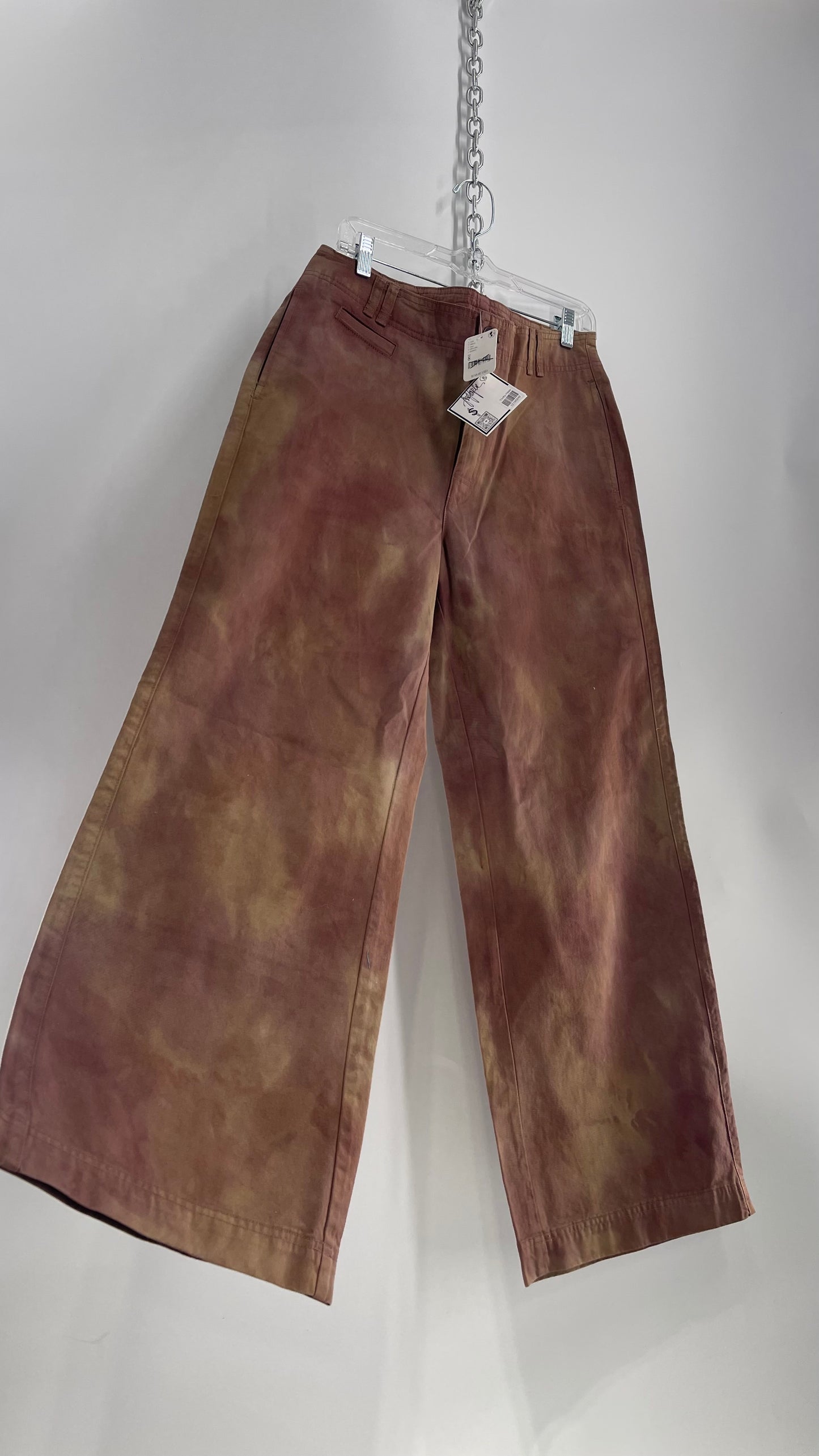 Free People Neutral Tone Tie Dye Baggy Carpenter Pant with Tags Attached (8)