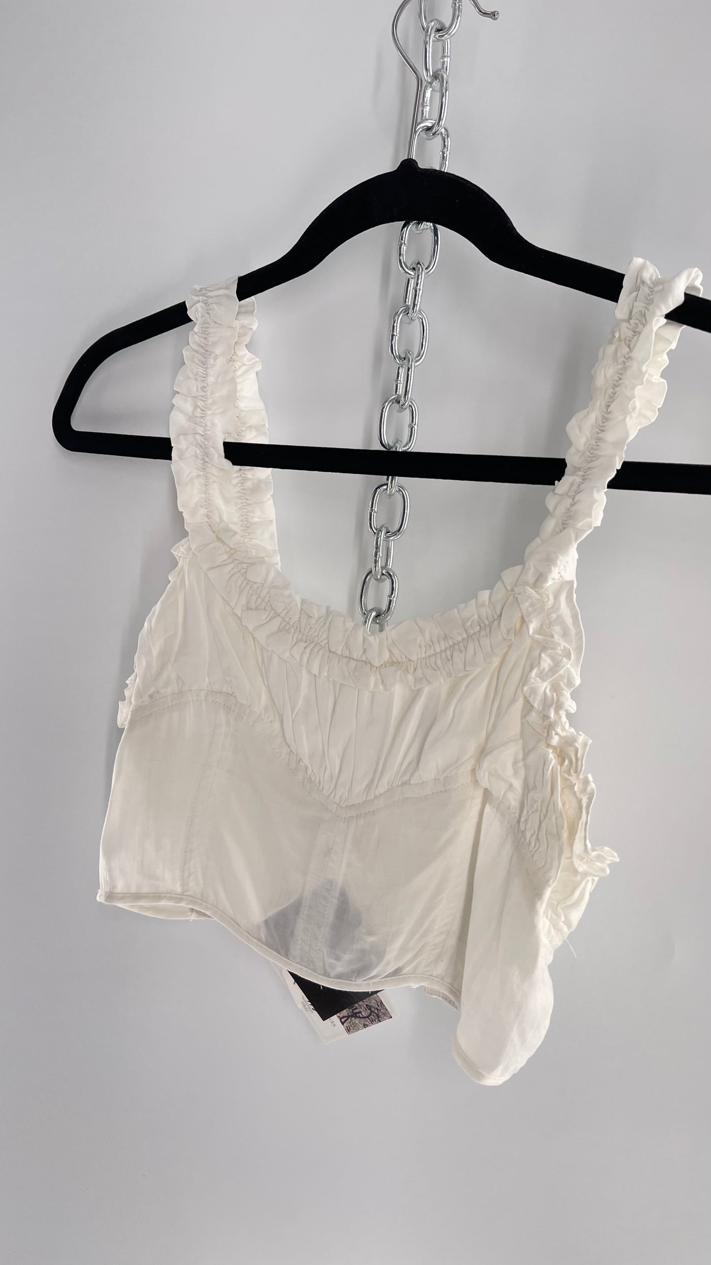 Intimately Free People White Ruched Bust Ruffle Trim Top (XS)