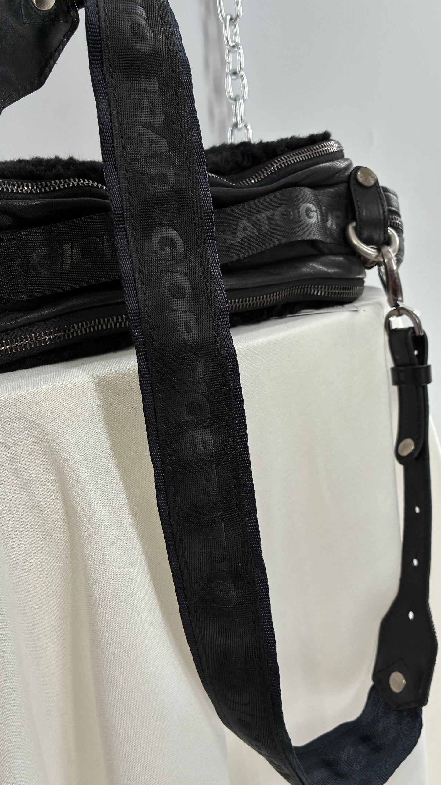 GIORGIO BRATO Black Lamb Leather Convertible Shoulder Bag and Backpack