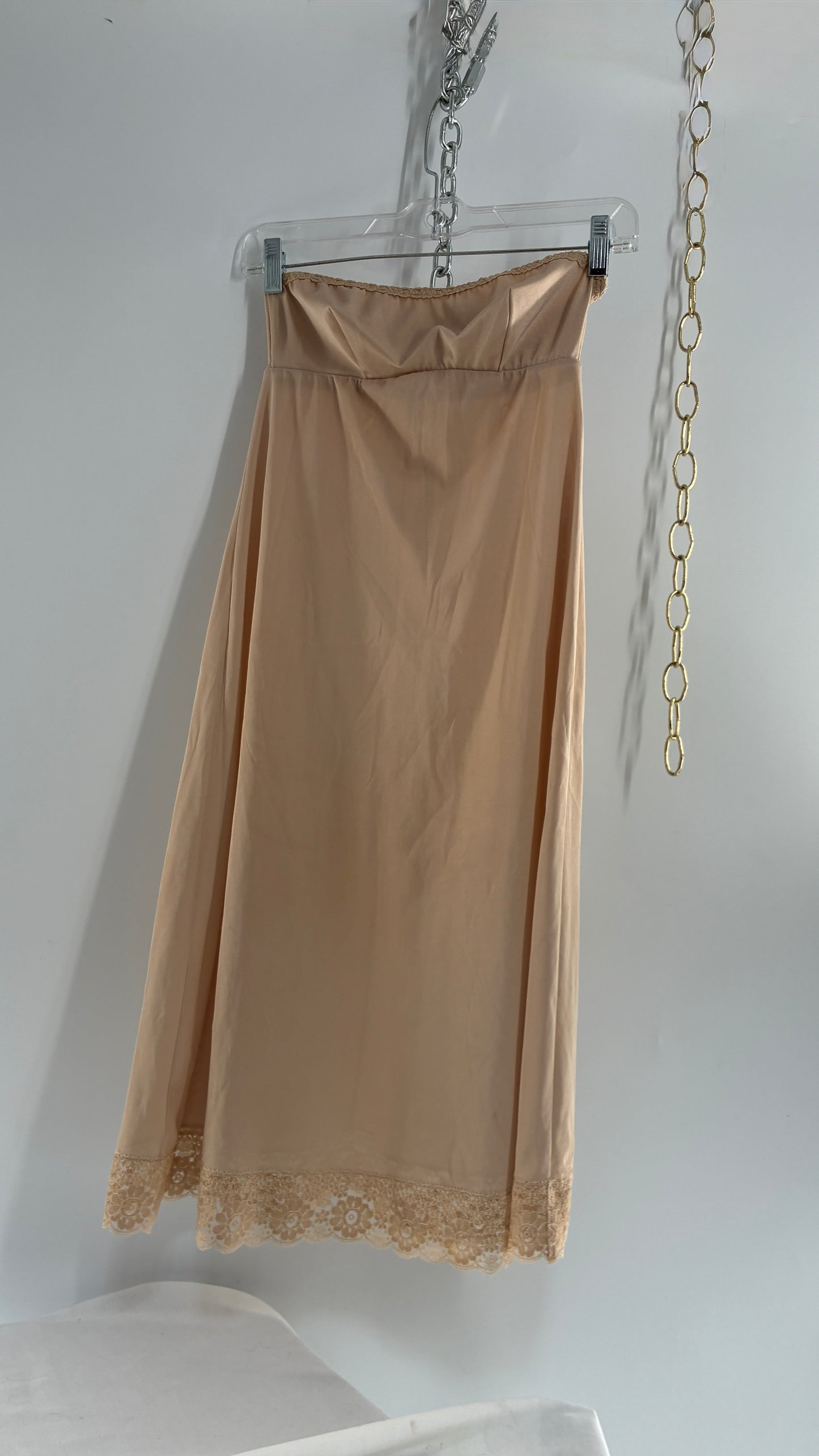 Vintage FORMFIT ROGERS Nude Slip Dress with Lace Trim (9/10)