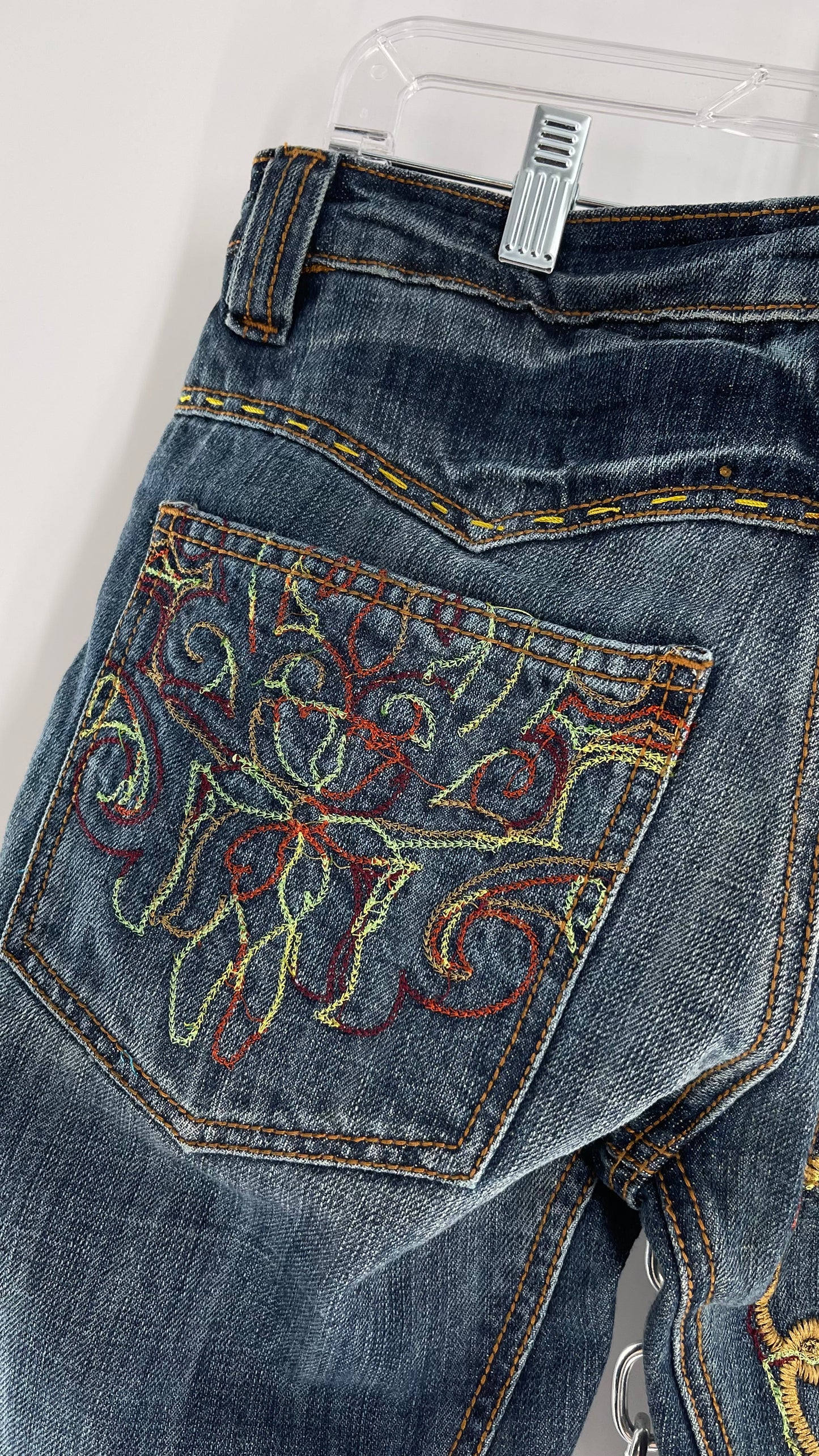 Vintage RARE Antik Denim Kick Flares with Embroidered Flower Design and Contrast Stitching (28)