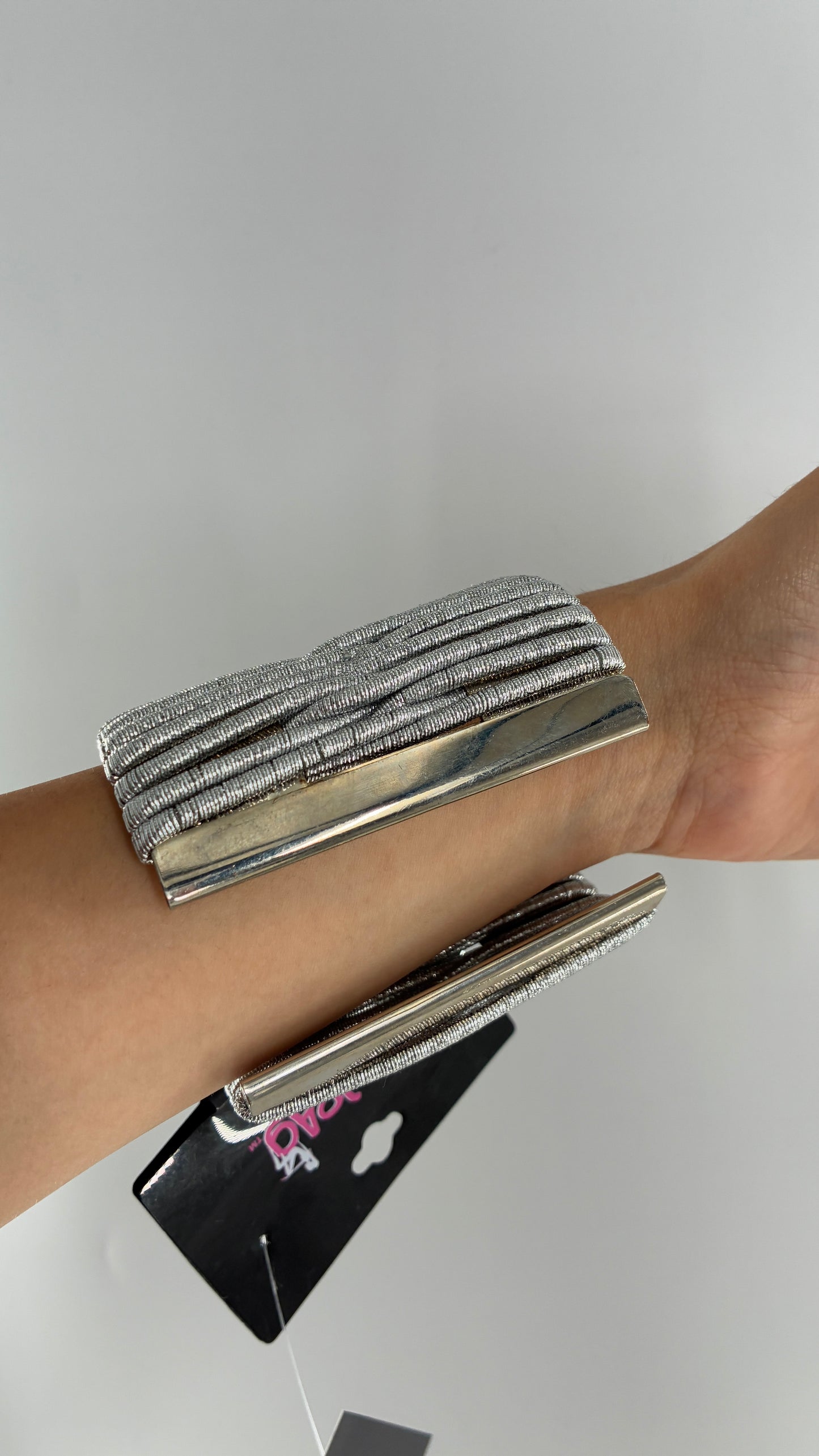 Deadstock Vintage MADRAG Silver Oversized Bangle Cuff with Metallic Bands