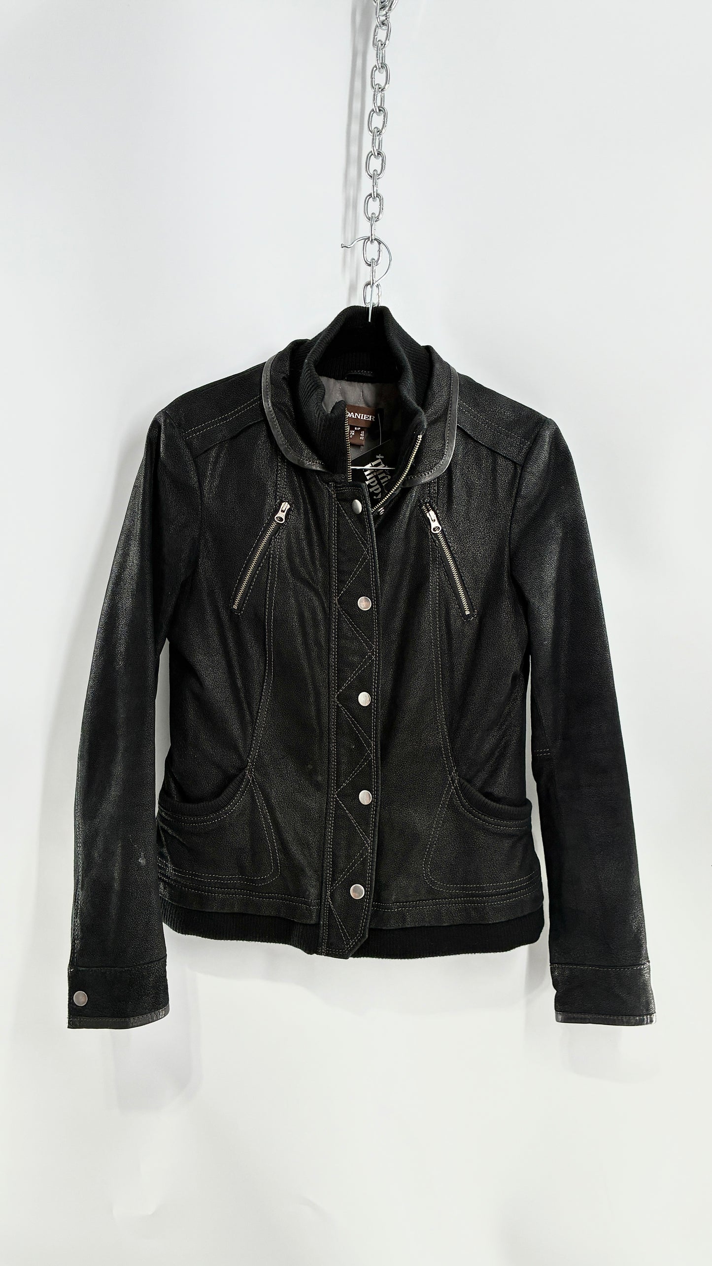 Vintage DANIER Metallic Black Suede Leather Jacket (Small)